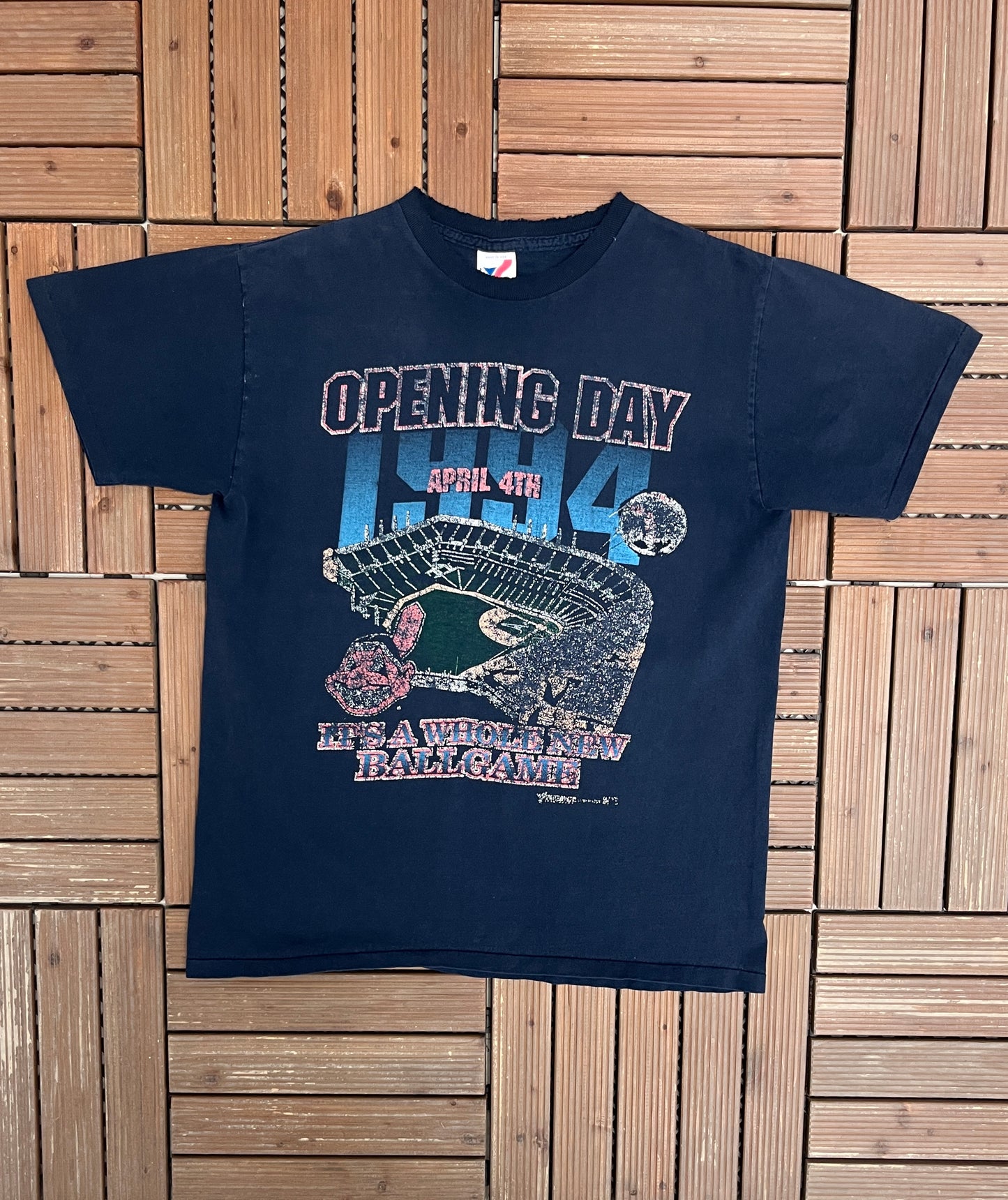 Cleveland Indians Opening Day 1994 Graphic Tee | Size Large | Vintage 1990s MLB Baseball Blue T-Shirt |