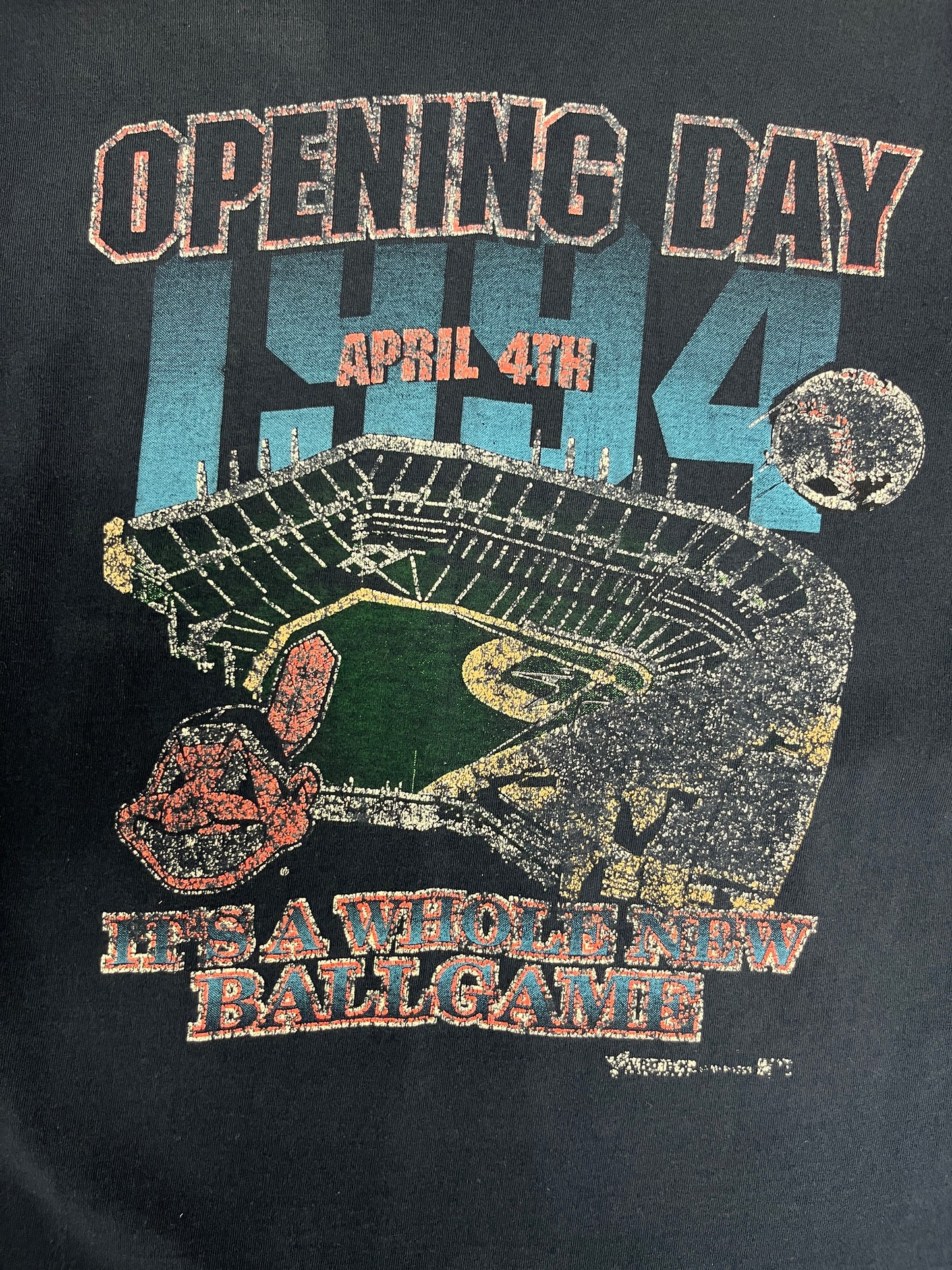 Cleveland Indians Opening Day 1994 Graphic Tee | Size Large | Vintage 1990s MLB Baseball Blue T-Shirt |