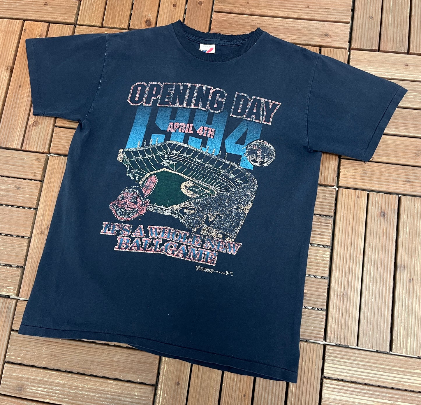 Cleveland Indians Opening Day 1994 Graphic Tee | Size Large | Vintage 1990s MLB Baseball Blue T-Shirt |