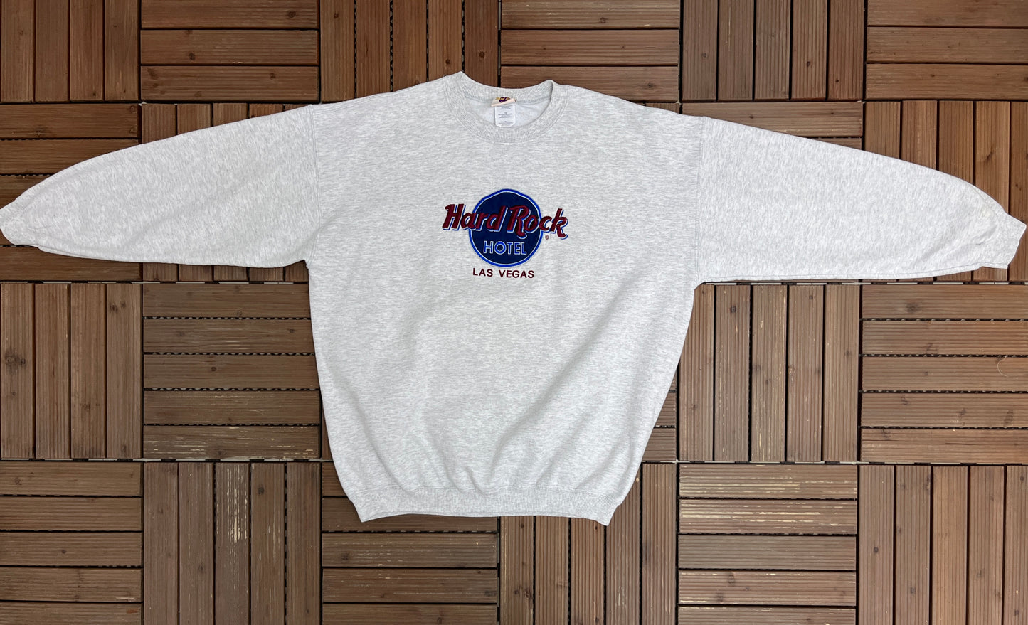 Hard Rock Hotel Las Vegas Graphic Crewneck | Size X-Large | Vintage 1990s Promotional Collectors Grey Sweater |