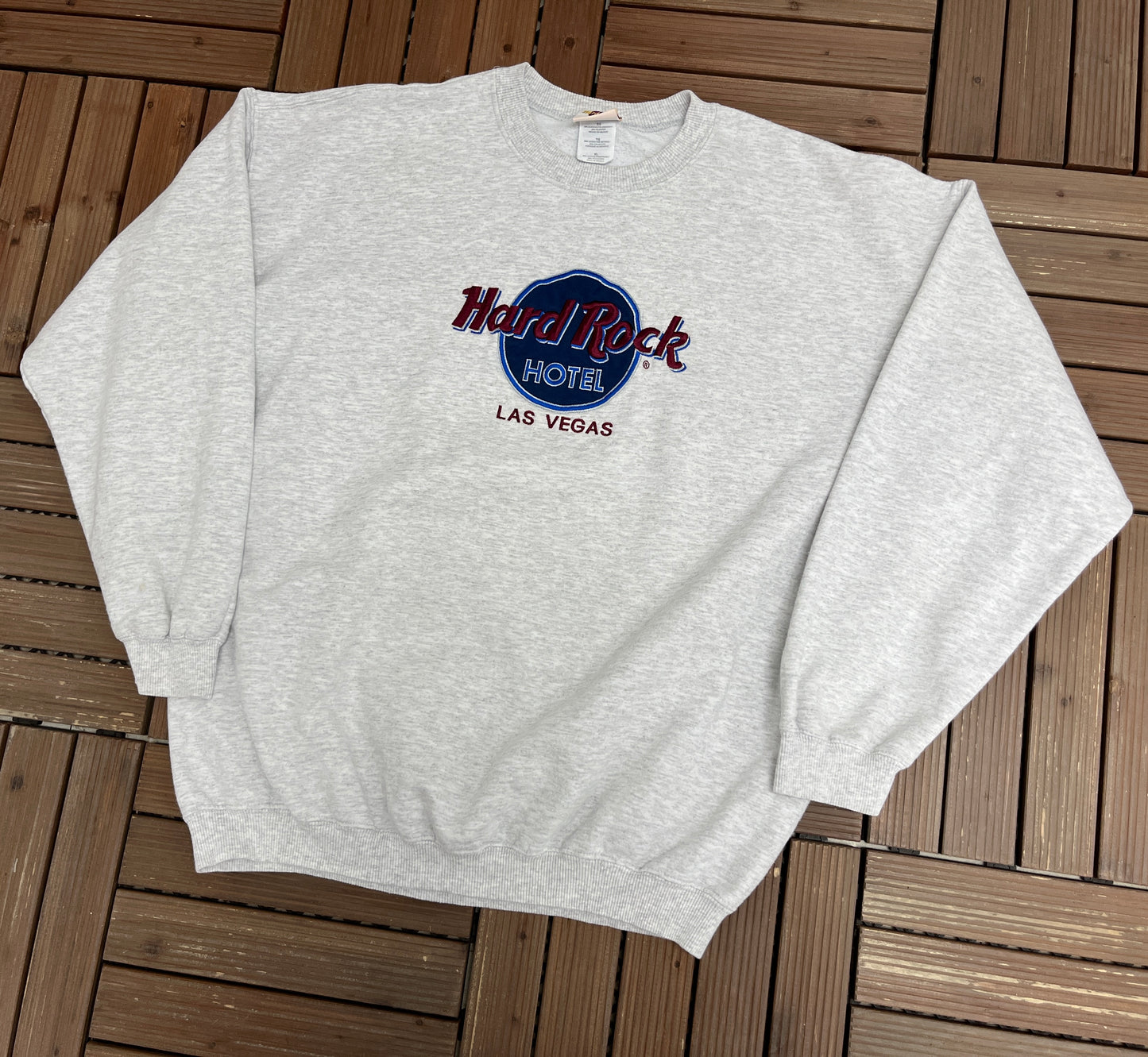 Hard Rock Hotel Las Vegas Graphic Crewneck | Size X-Large | Vintage 1990s Promotional Collectors Grey Sweater |