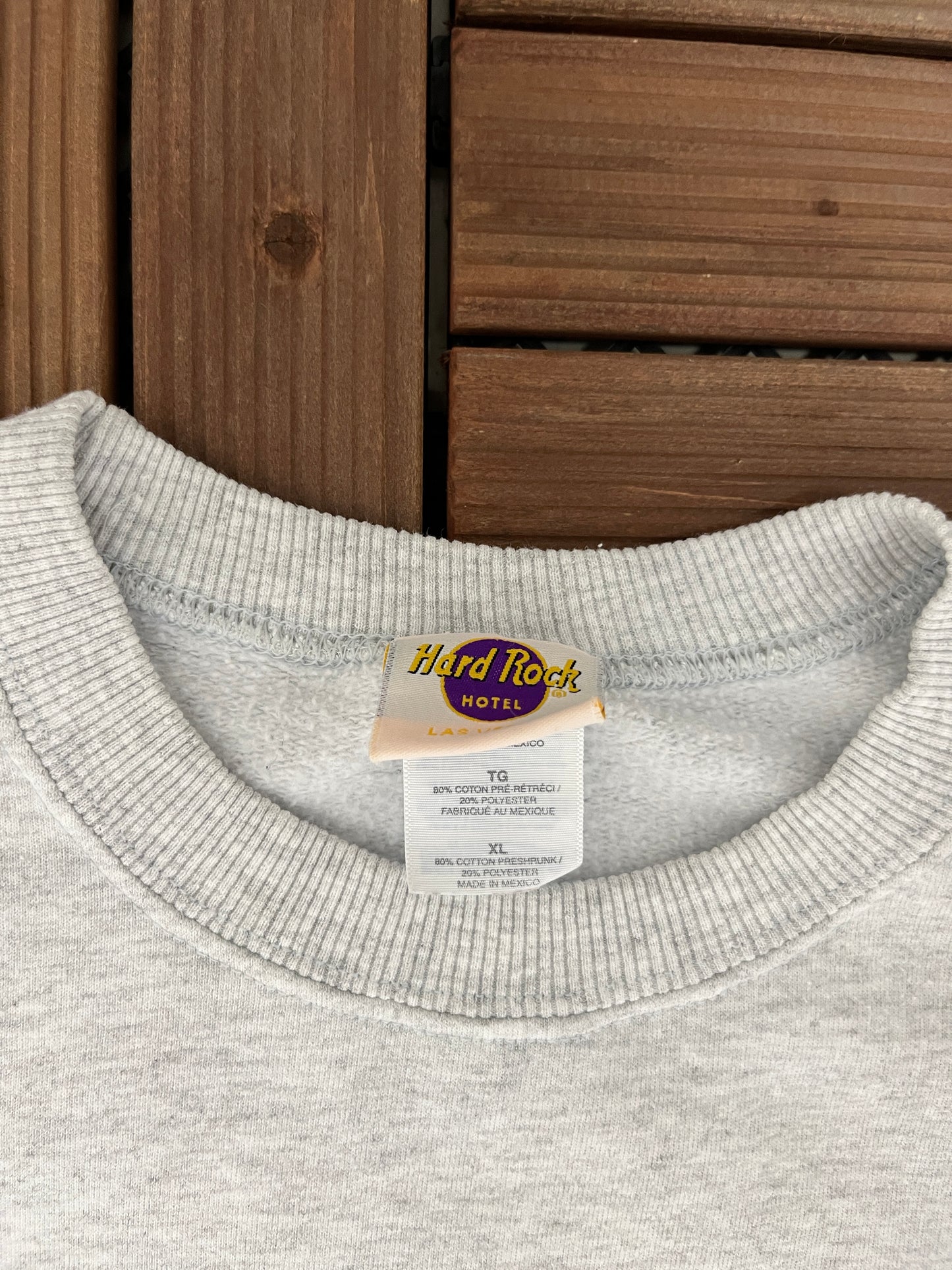 Hard Rock Hotel Las Vegas Graphic Crewneck | Size X-Large | Vintage 1990s Promotional Collectors Grey Sweater |