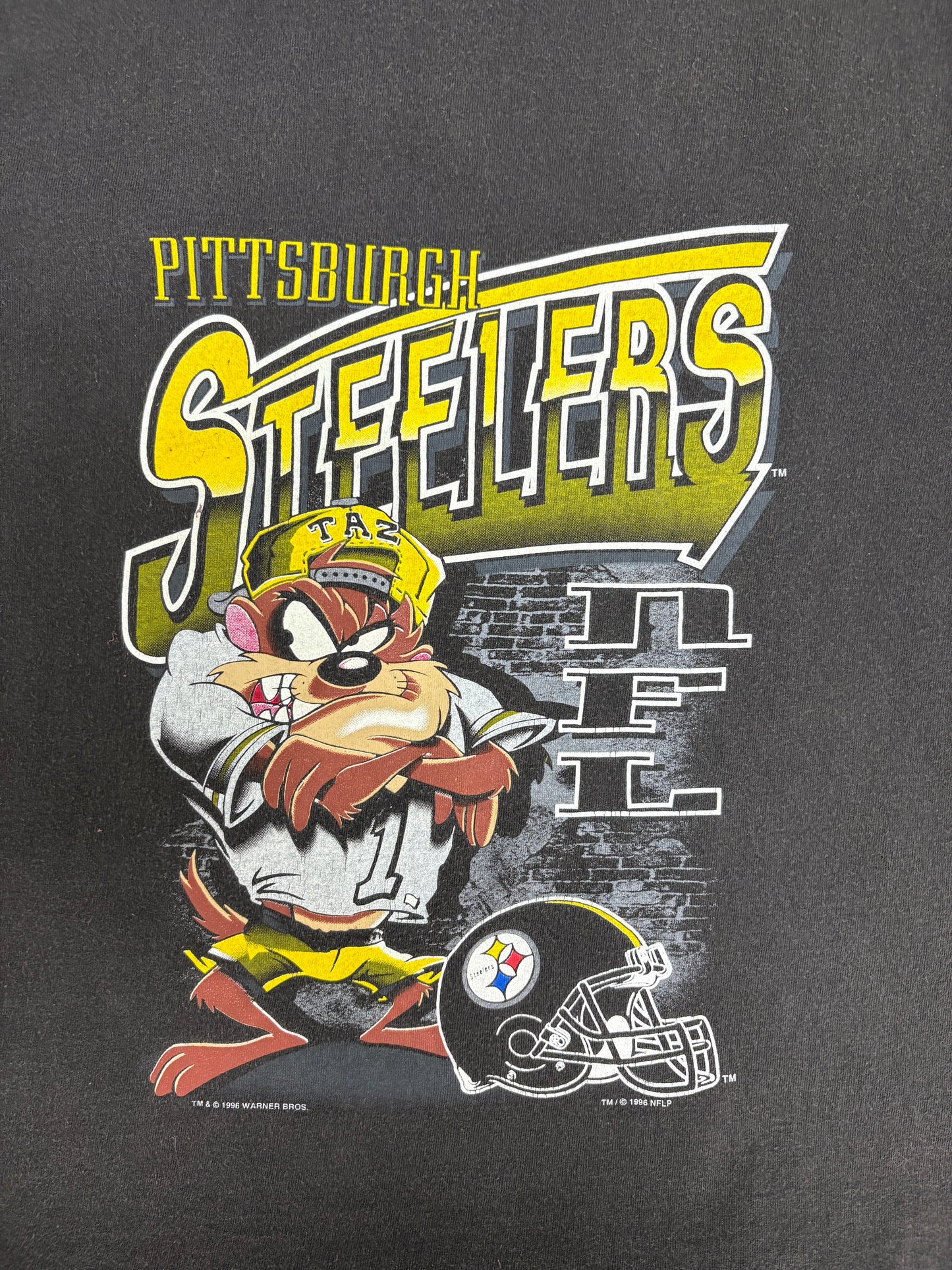 Pittsburgh Steelers Taz Graphic Tank Top | Size Large | Vintage 1990s Cartoon NFL Football Black Tee |