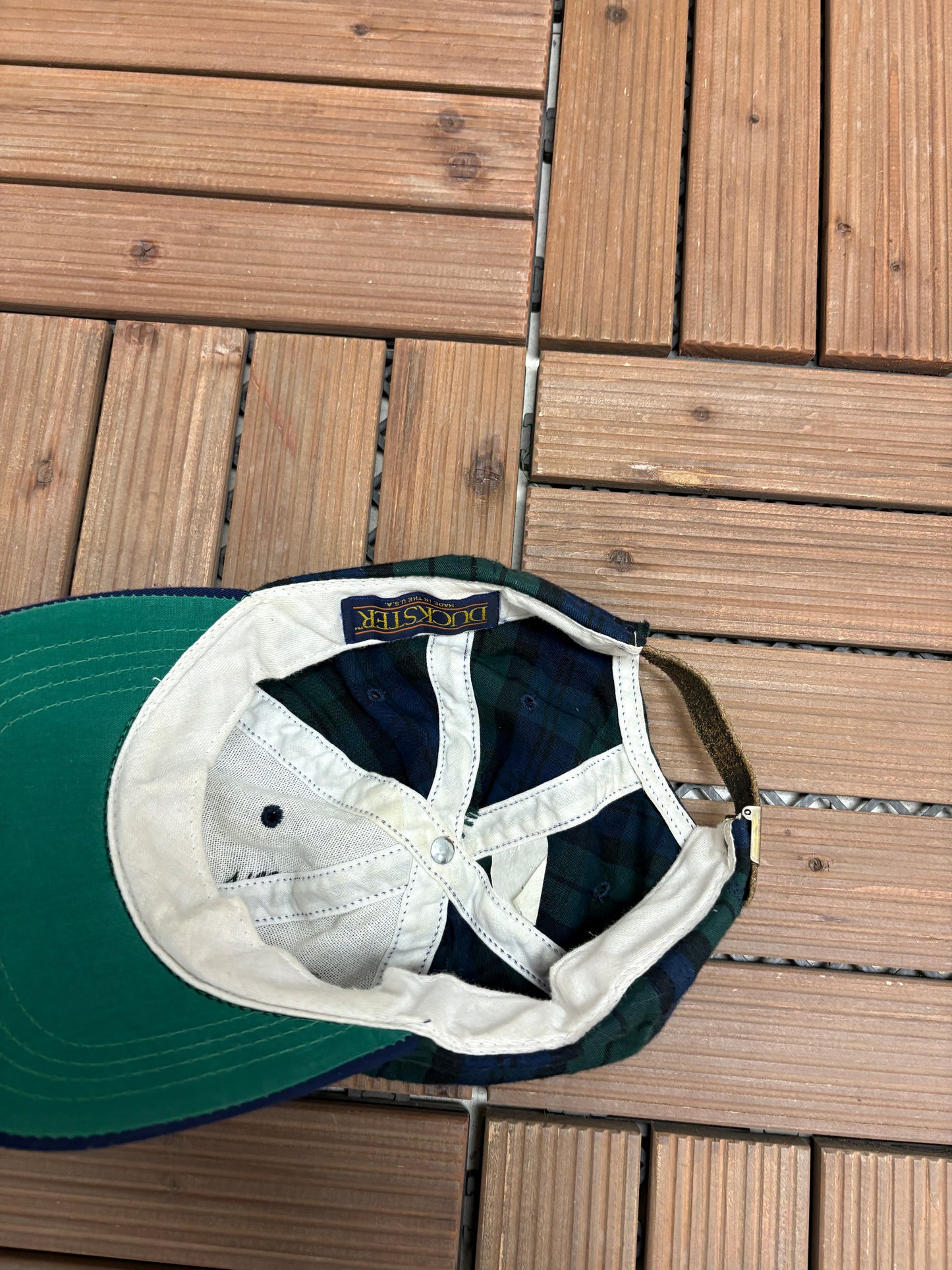 JPMorgan Embroidered Graphic Hat | Metal Clasp | Vintage 1990s Promotional Plaid Cap |