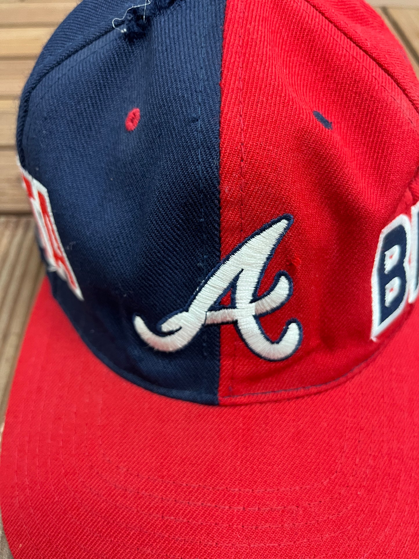 Atlanta Braves Embroidered Hat | Adjustable With Snap Back | Vintage 1990s MLB Baseball Red & Blue Cap |