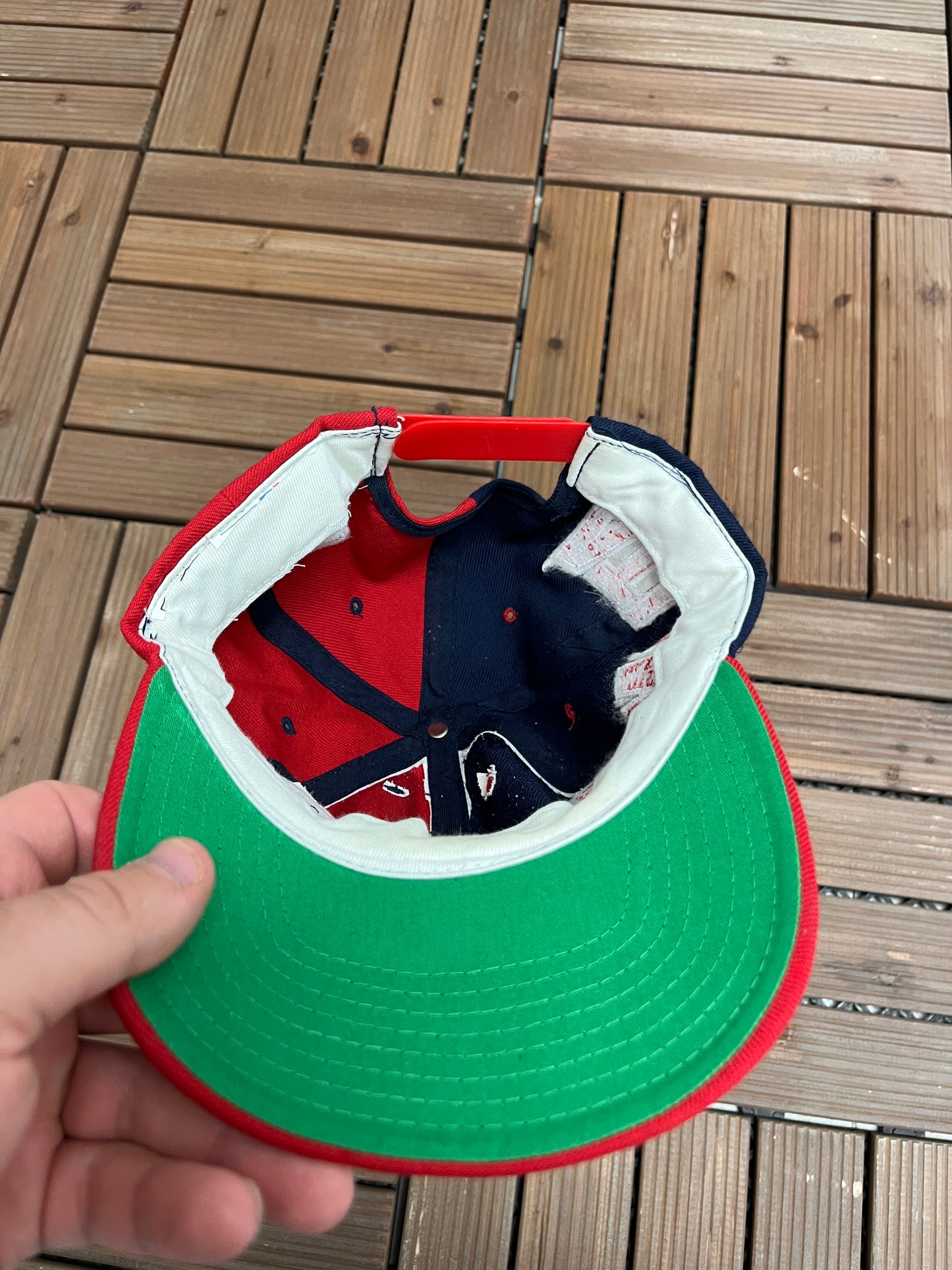 Atlanta Braves Embroidered Hat | Adjustable With Snap Back | Vintage 1990s MLB Baseball Red & Blue Cap |