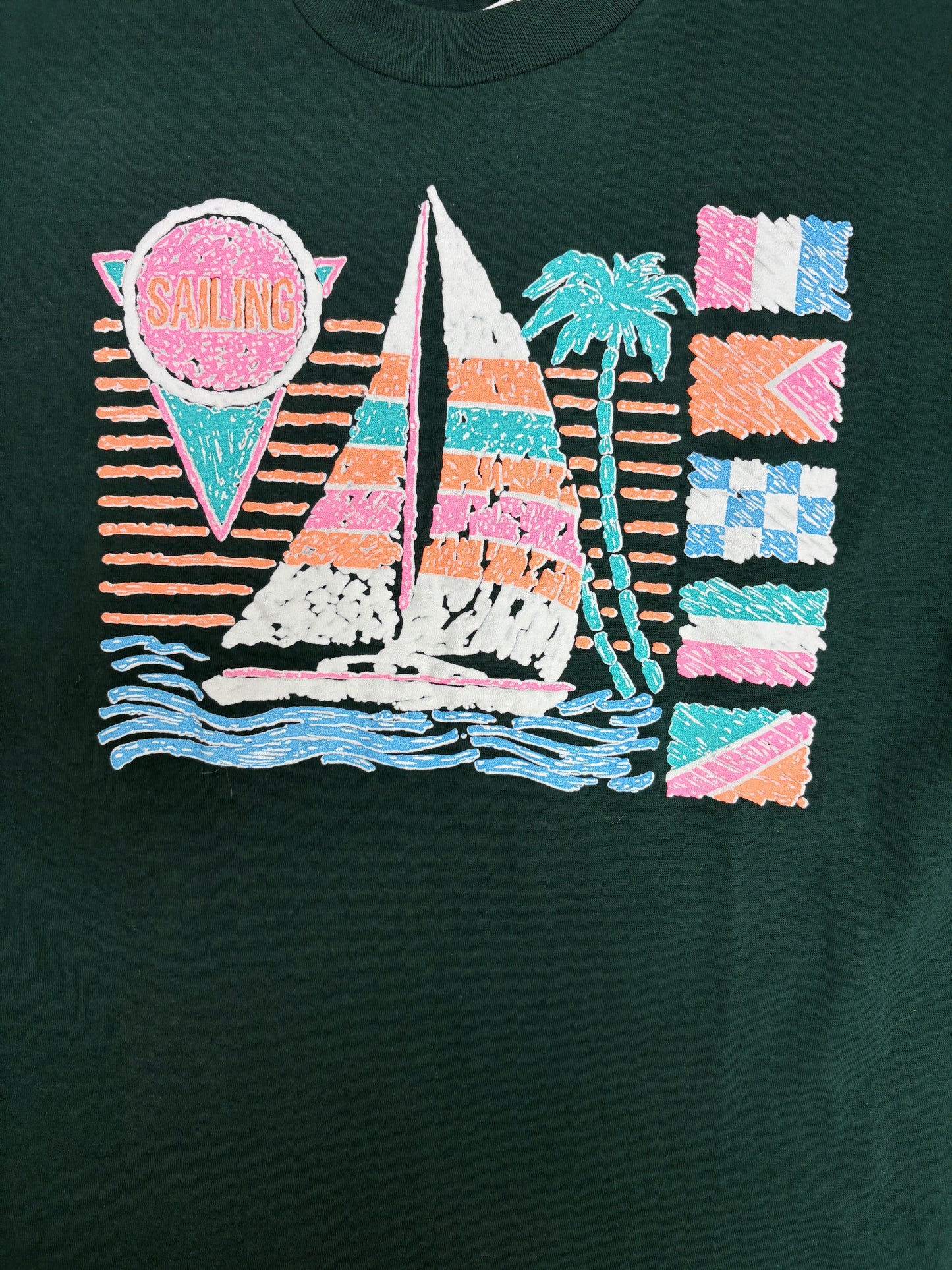 Sailing Vibrant Graphic Tee | Size X-Large | Vintage 1990s Scenic Green T-Shirt |