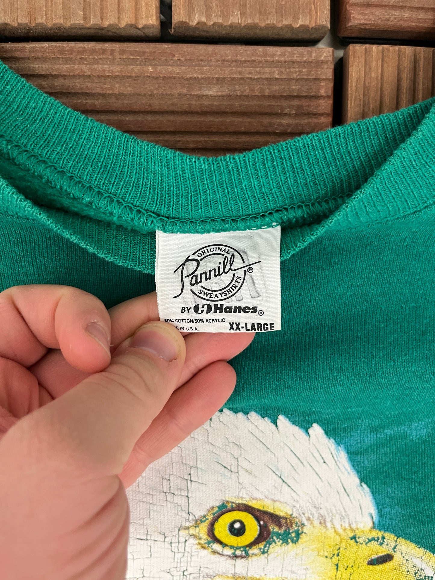 The American Eagle Graphic Crewneck | Size XX-Large | Vintage 1980s Animal Graphic Green Sweater | Made in USA |