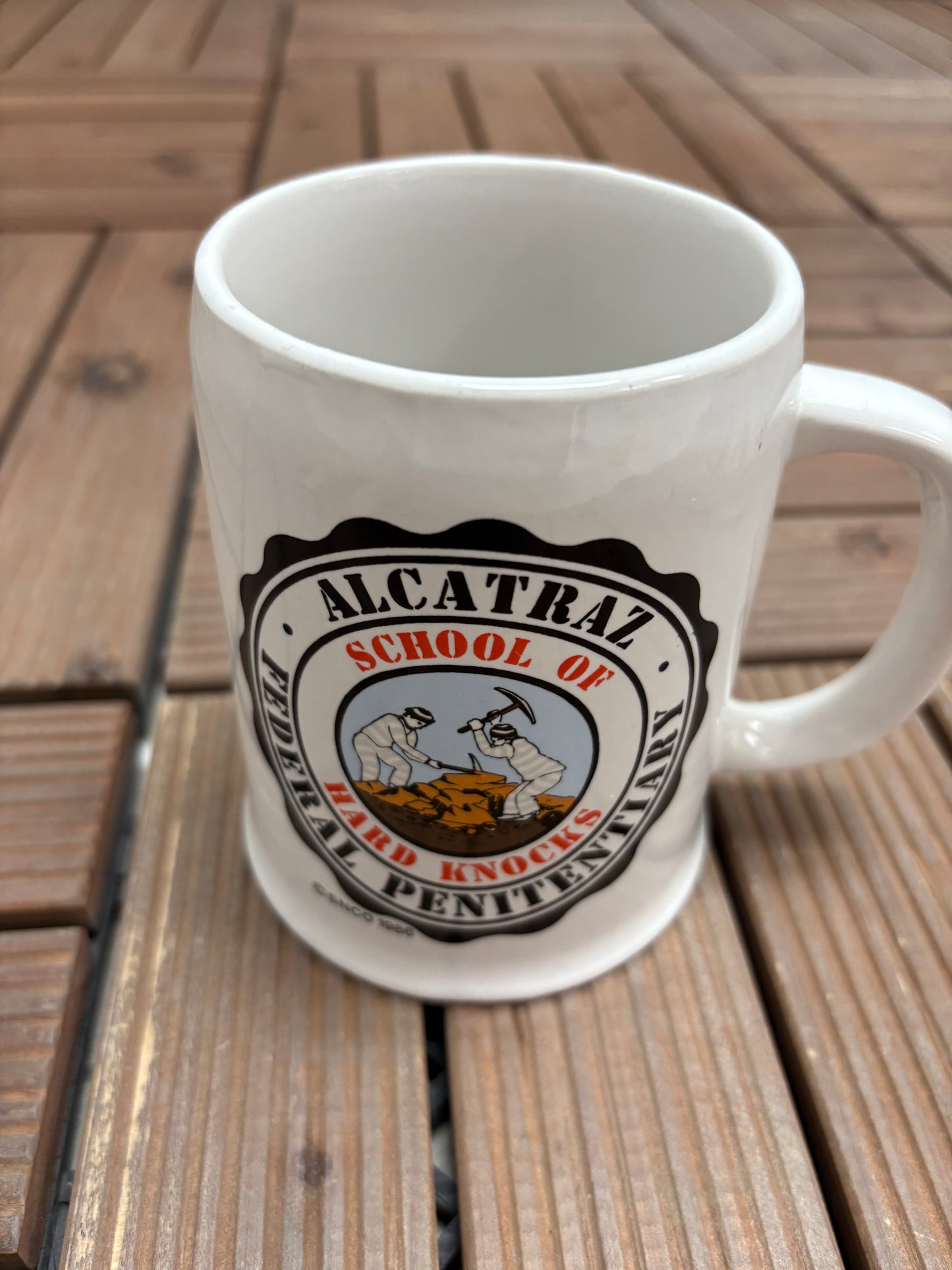 Alcatraz Federal Penitentiary School Of Hard Knocks Mug | Vintage 1980s White Coffee Mug |