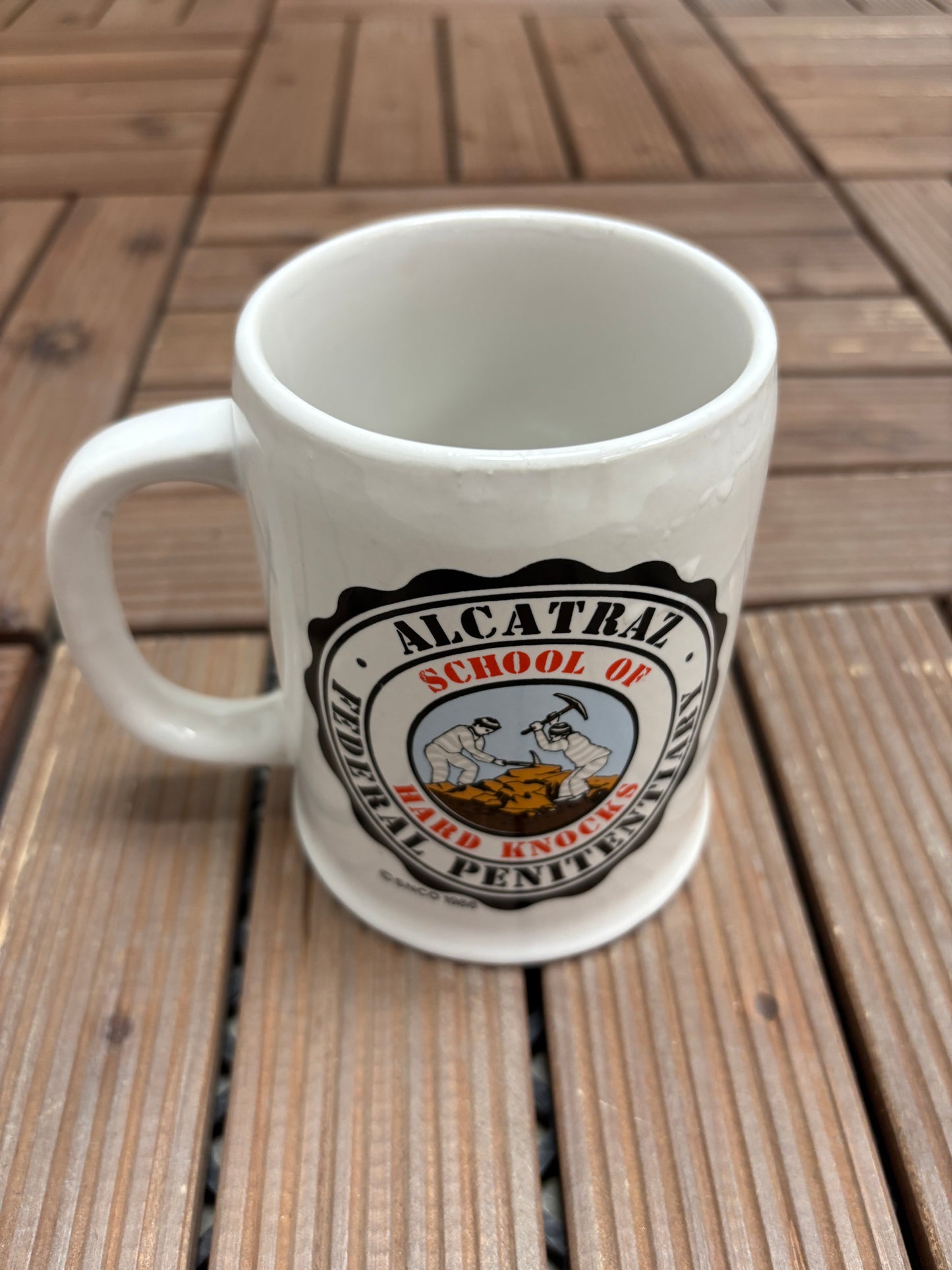 Alcatraz Federal Penitentiary School Of Hard Knocks Mug | Vintage 1980s White Coffee Mug |