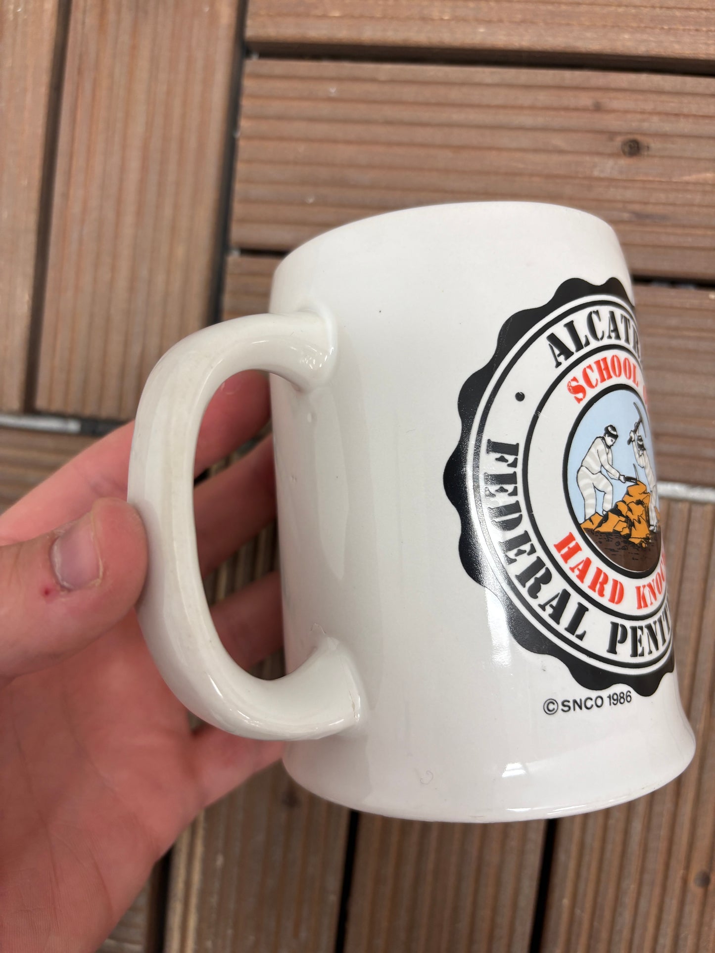 Alcatraz Federal Penitentiary School Of Hard Knocks Mug | Vintage 1980s White Coffee Mug |