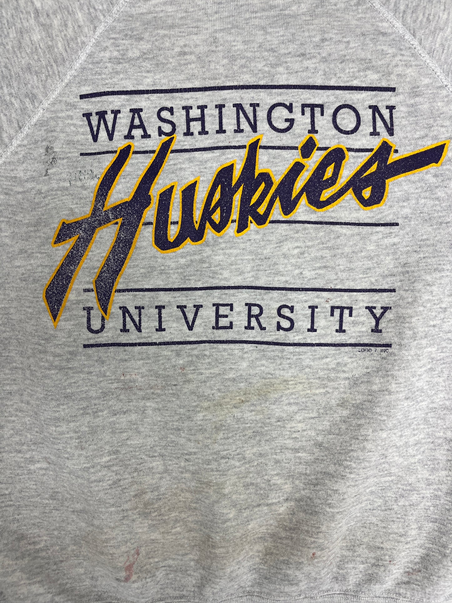 Washington Huskies Distressed Graphic Crewneck | Size Large | Vintage 1990s College Sports Grey Sweater |