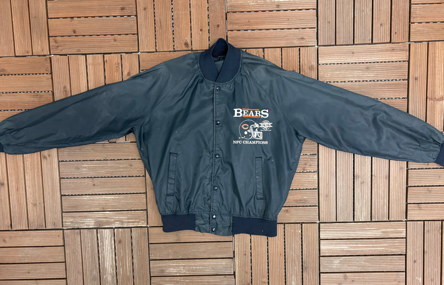 Chicago Bears Super Bowl XX Graphic Jacket | Size Medium | Vintage 1980s NFL Football Blue Jacket |