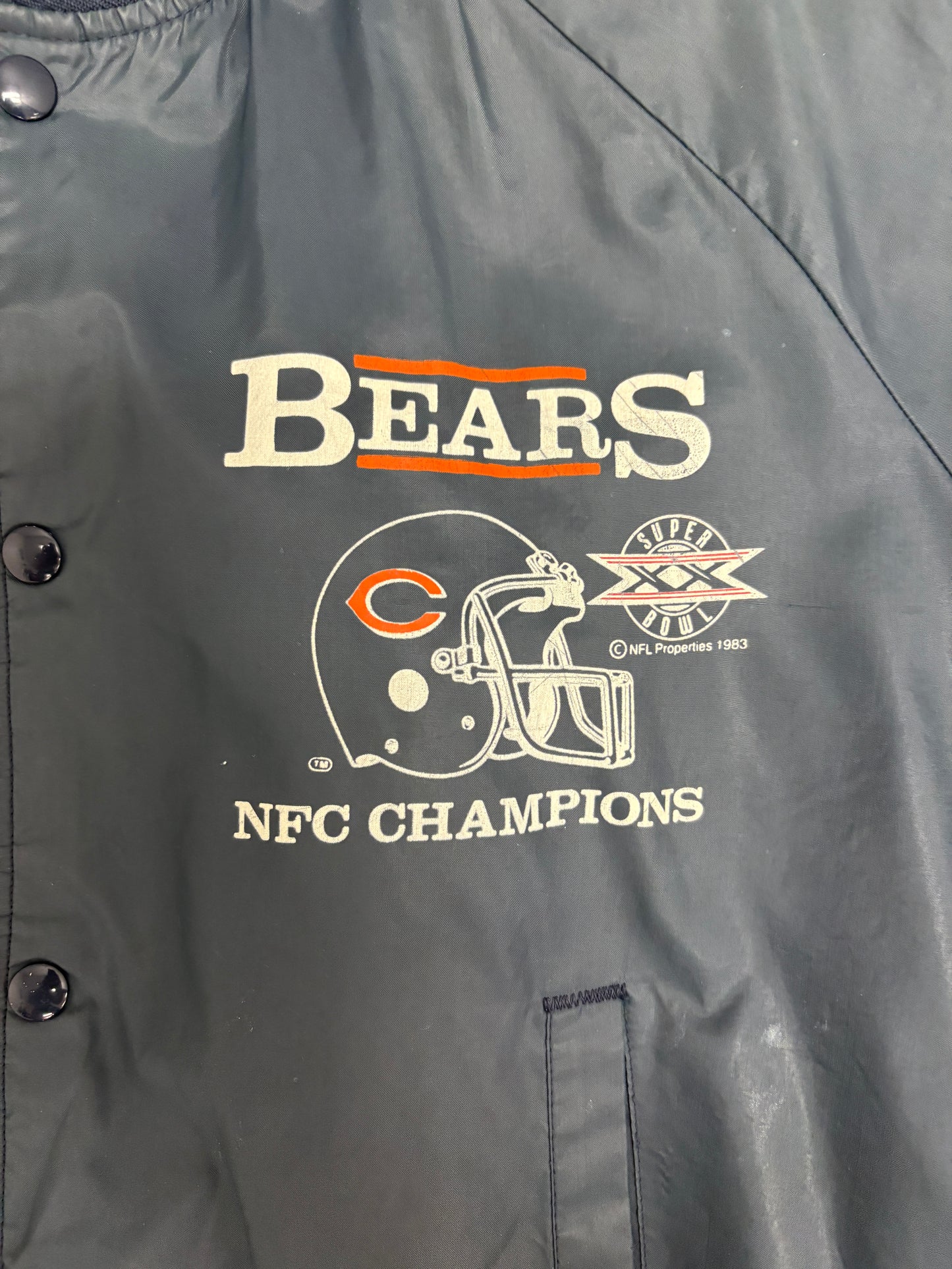 Chicago Bears Super Bowl XX Graphic Jacket | Size Medium | Vintage 1980s NFL Football Blue Jacket |