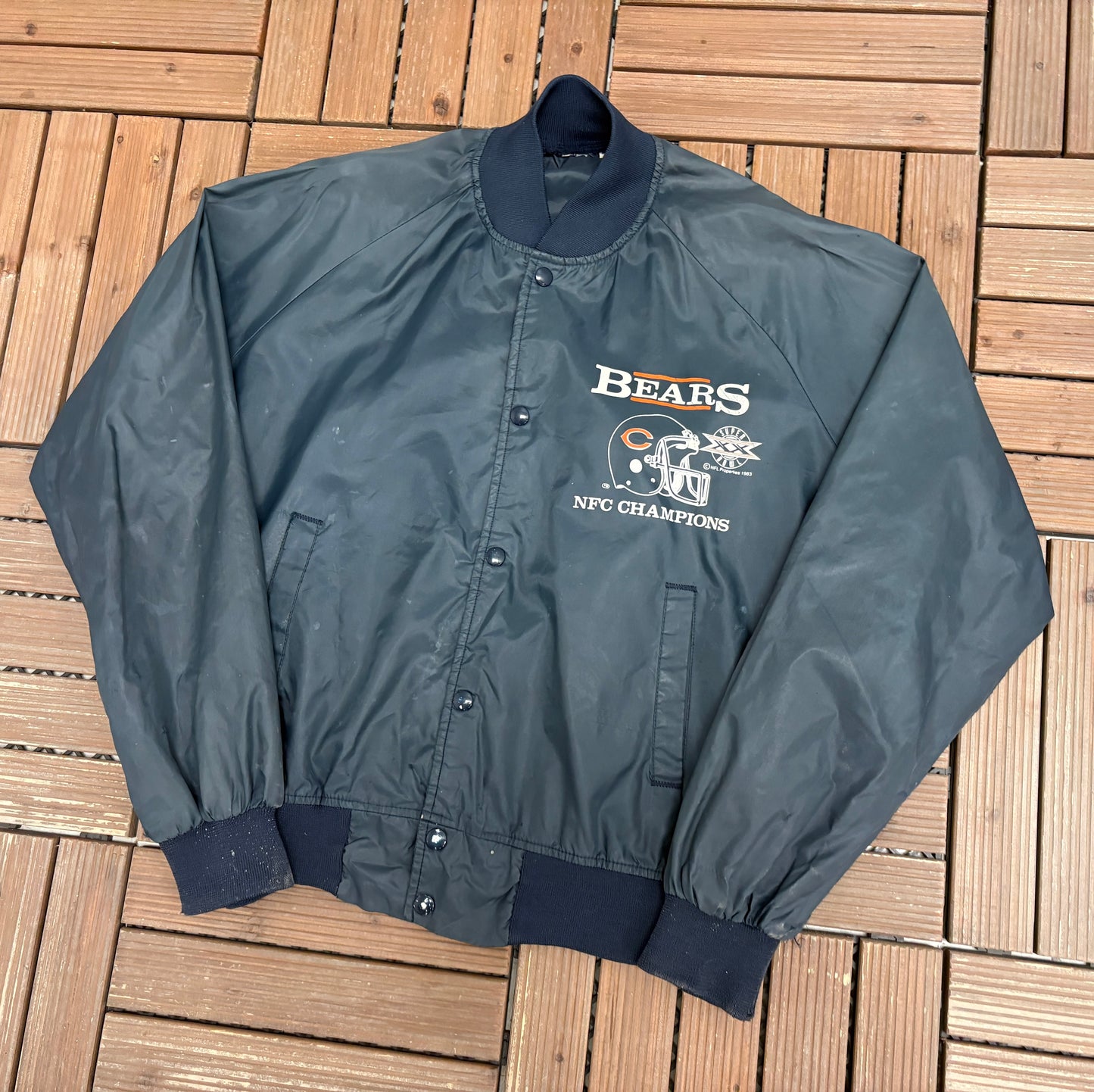 Chicago Bears Super Bowl XX Graphic Jacket | Size Medium | Vintage 1980s NFL Football Blue Jacket |