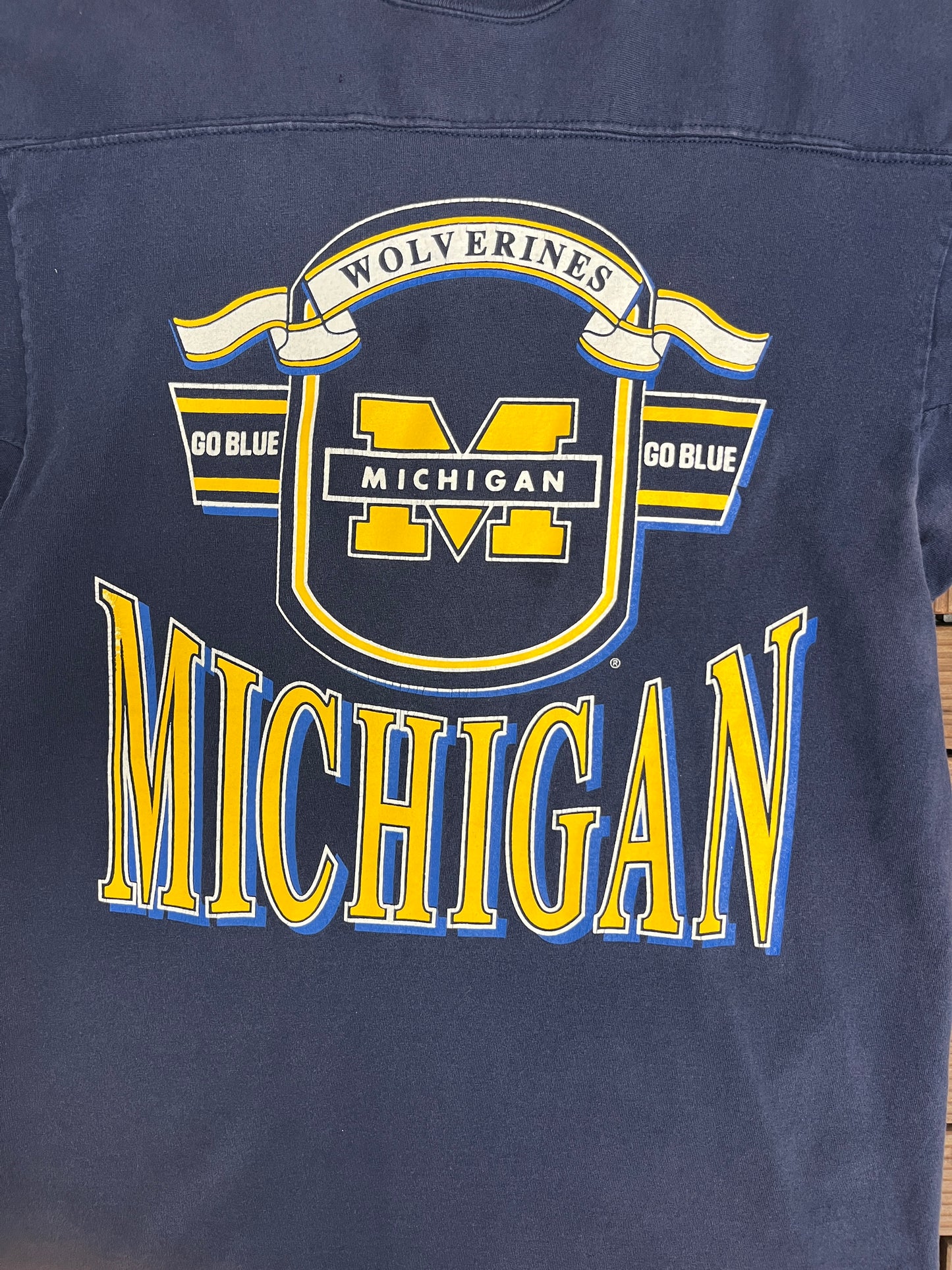 Michigan Wolverines Go Blue Graphic Tee | Size Medium | Vintage 1990s College Sports Blue T-Shirt |
