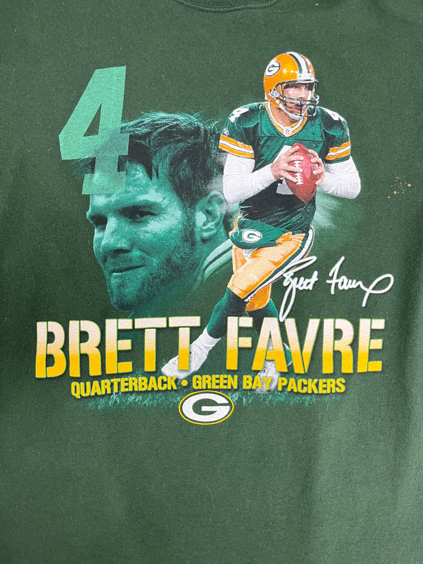 Green Bay Packers Brett Favre Graphic Tee | Size X-Large | Vintage 2000s NFL Football Green T-Shirt |