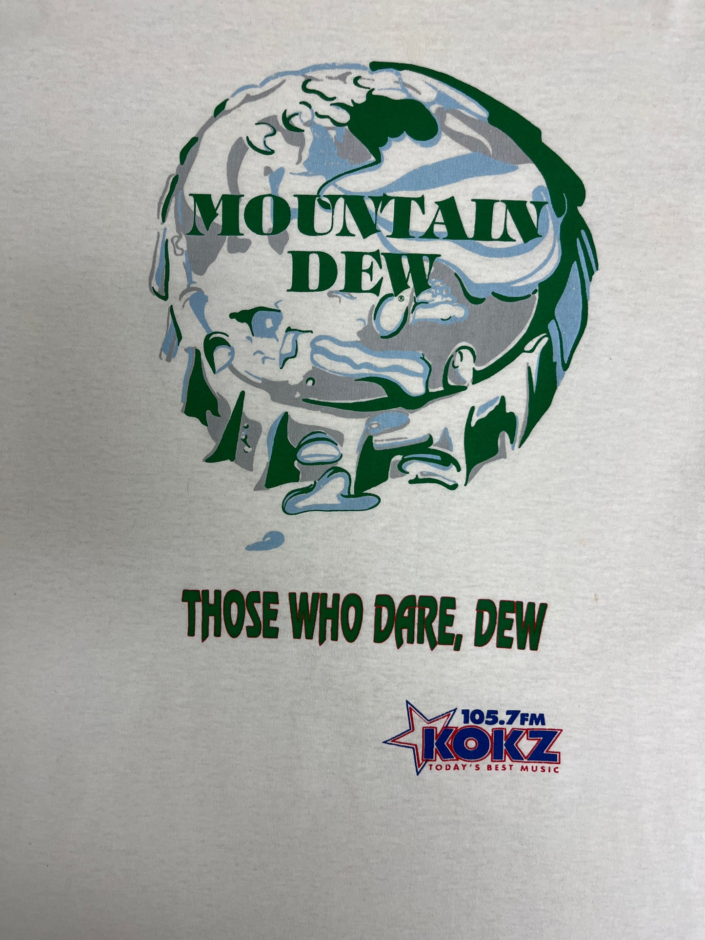 Mountain Dew Those Who Dare, Dew Graphic Tee | Size Large | Vintage 1990s Beverage Promotional White T-Shirt |
