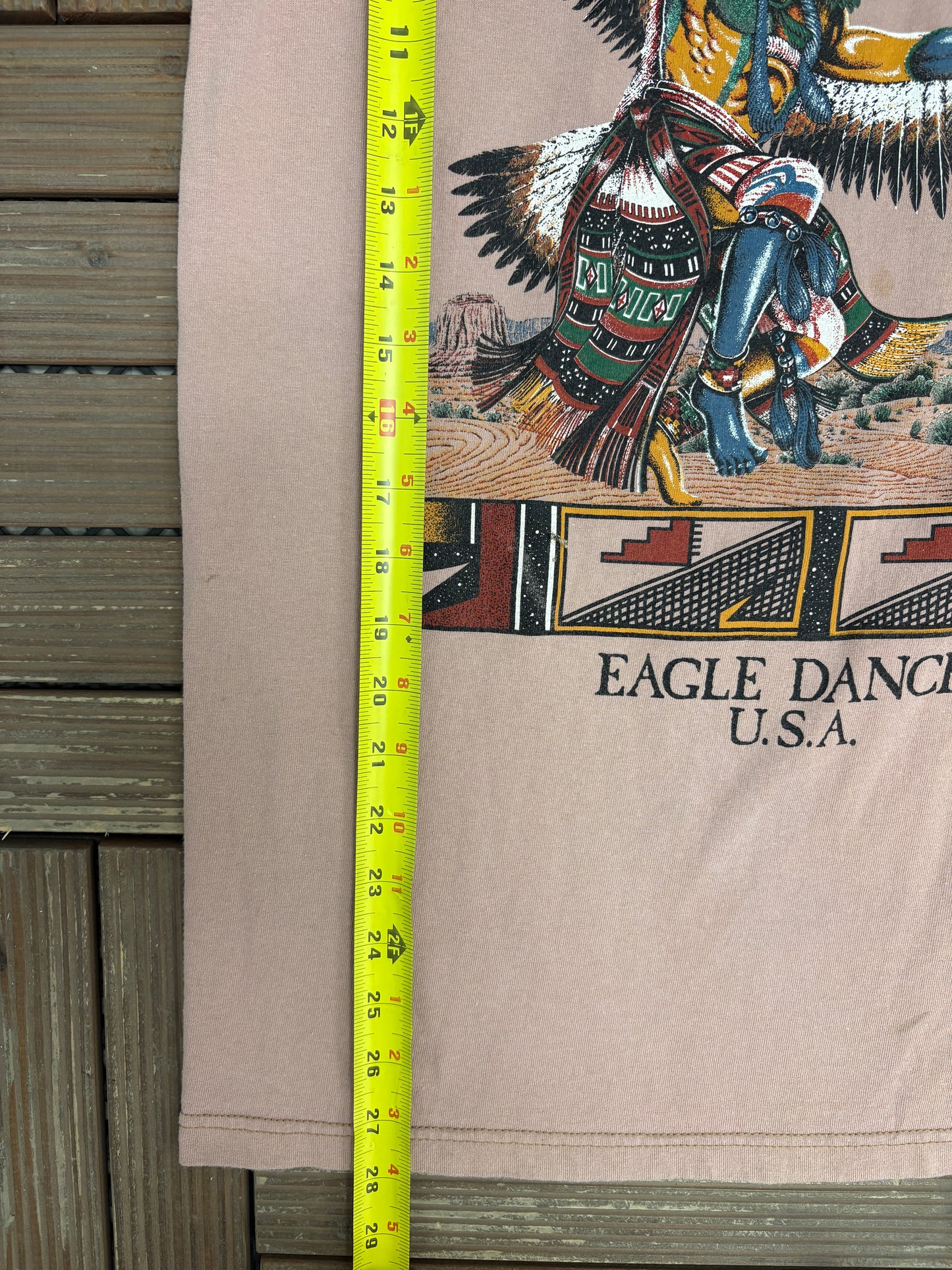 Eagle Dancer, USA Graphic Tee | Size Medium | Vintage 1990s Scenic Pink T-Shirt |