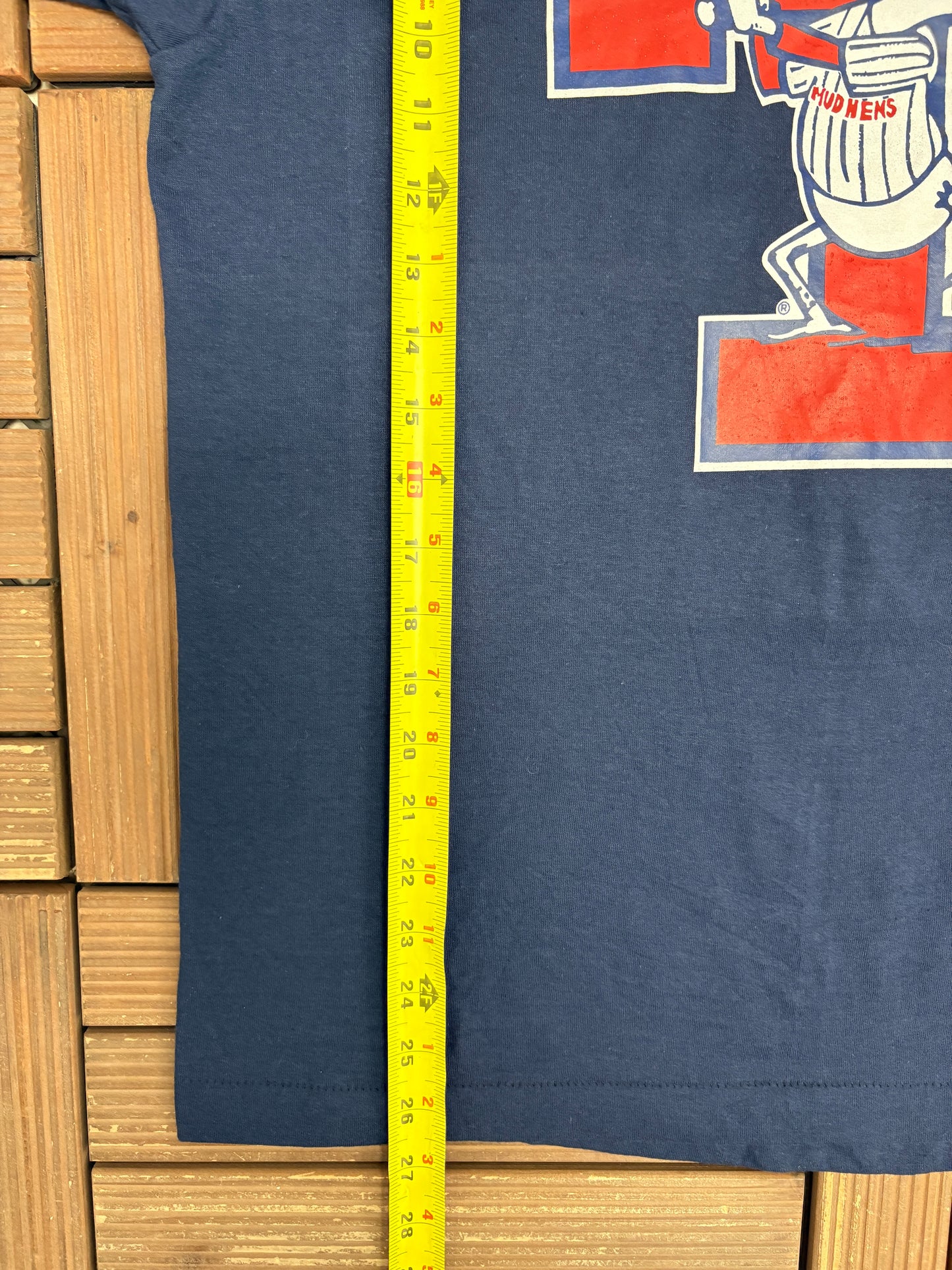 Toledo Mud Hens Graphic Tee | Size Large | Vintage 1990s MiLB Baseball Blue T-Shirt |