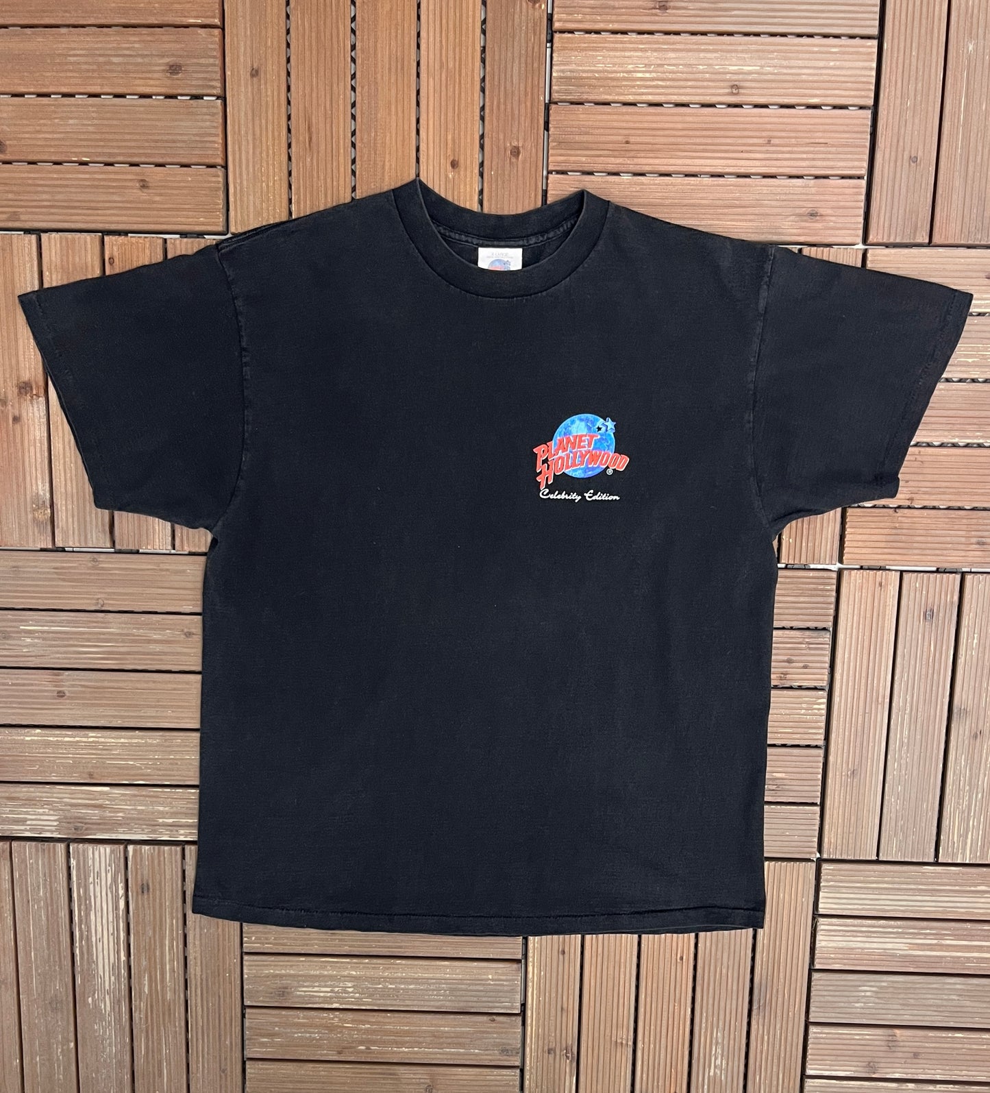 Planet Hollywood Sylvester Stallone Graphic Tee | Size X-Large | Vintage 1990s Celebrity Edition Black T-Shirt |