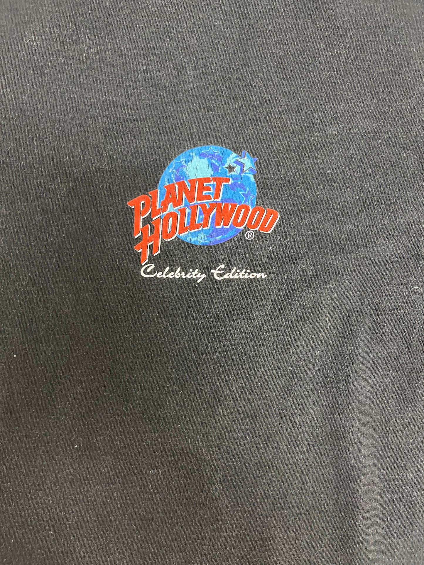 Planet Hollywood Sylvester Stallone Graphic Tee | Size X-Large | Vintage 1990s Celebrity Edition Black T-Shirt |