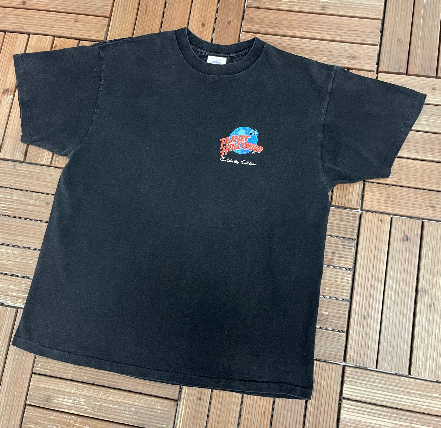 Planet Hollywood Sylvester Stallone Graphic Tee | Size X-Large | Vintage 1990s Celebrity Edition Black T-Shirt |