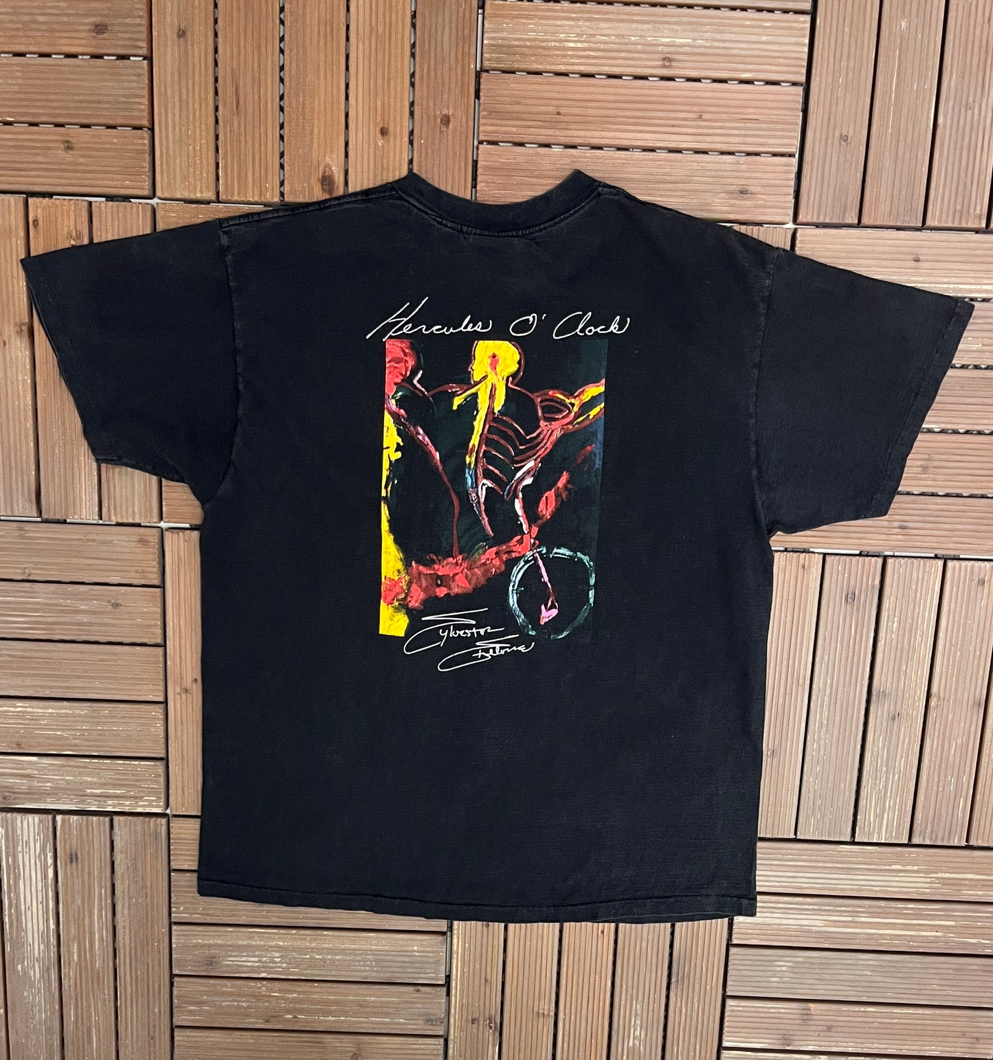Planet Hollywood Sylvester Stallone Graphic Tee | Size X-Large | Vintage 1990s Celebrity Edition Black T-Shirt |