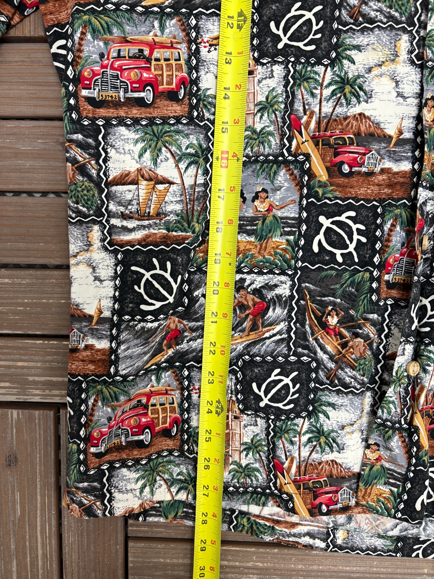 Hula & Surfing Graphic Hawaiian Shirt | Size X-Large | Vintage 1990s Scenic Hawaiian Shirt |