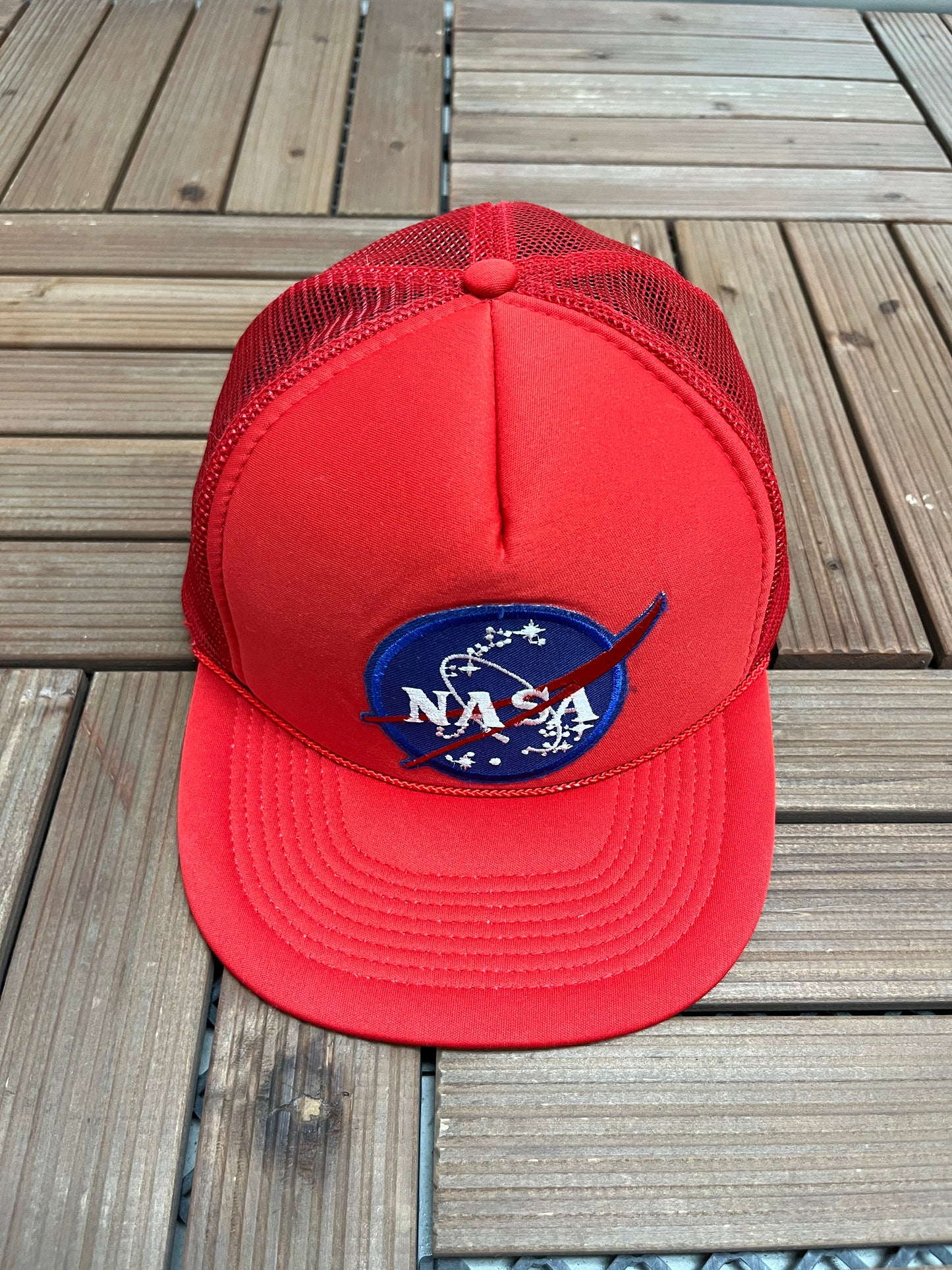 NASA Stitched Graphic Hat | Snap Back | Vintage 1990s Promotional Red Cap |
