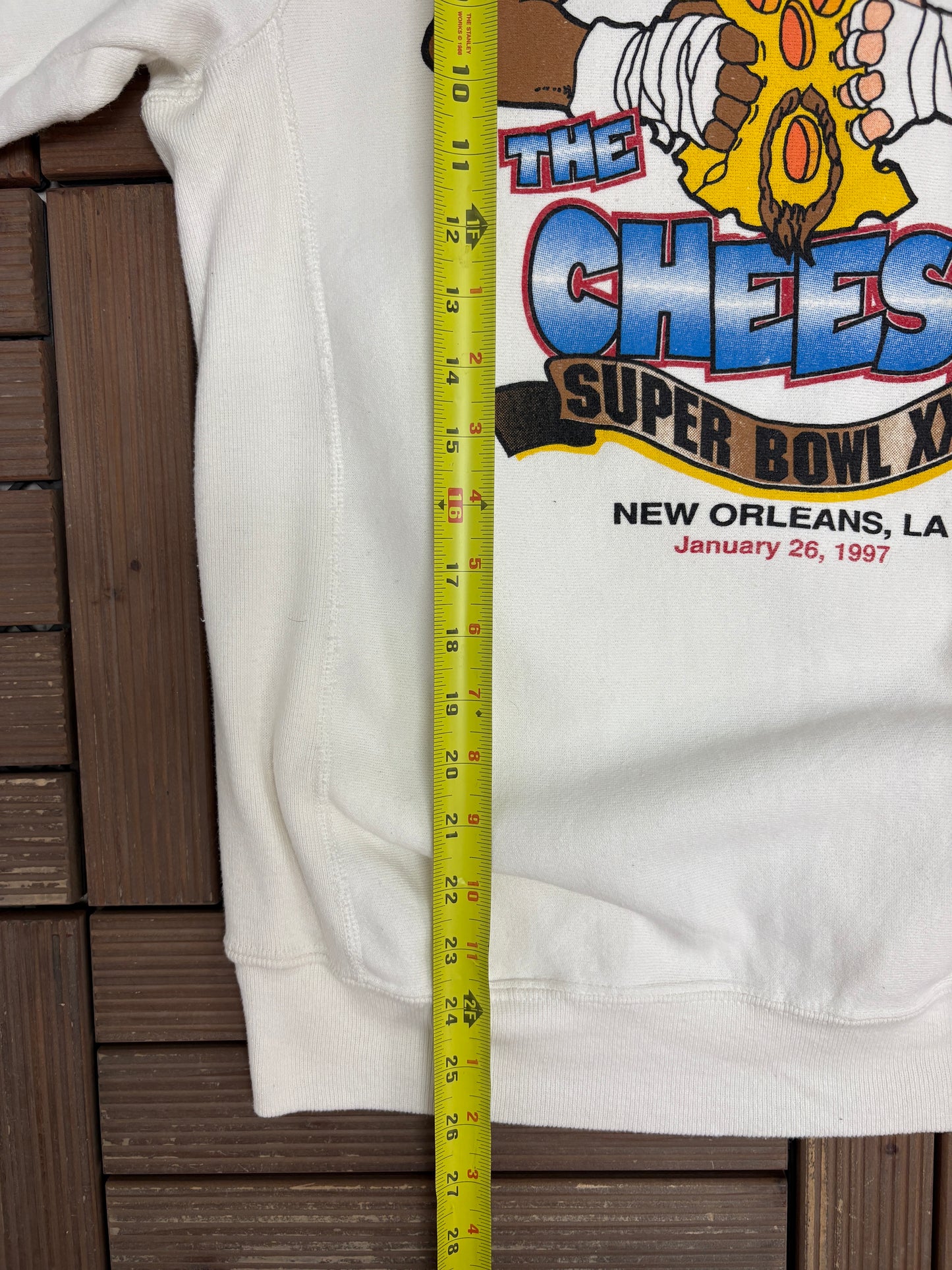 Super Bowl XXXI Squeeze The Cheese Graphic Crewneck | Size Small | Vintage 1990s NFL Football White Sweater |