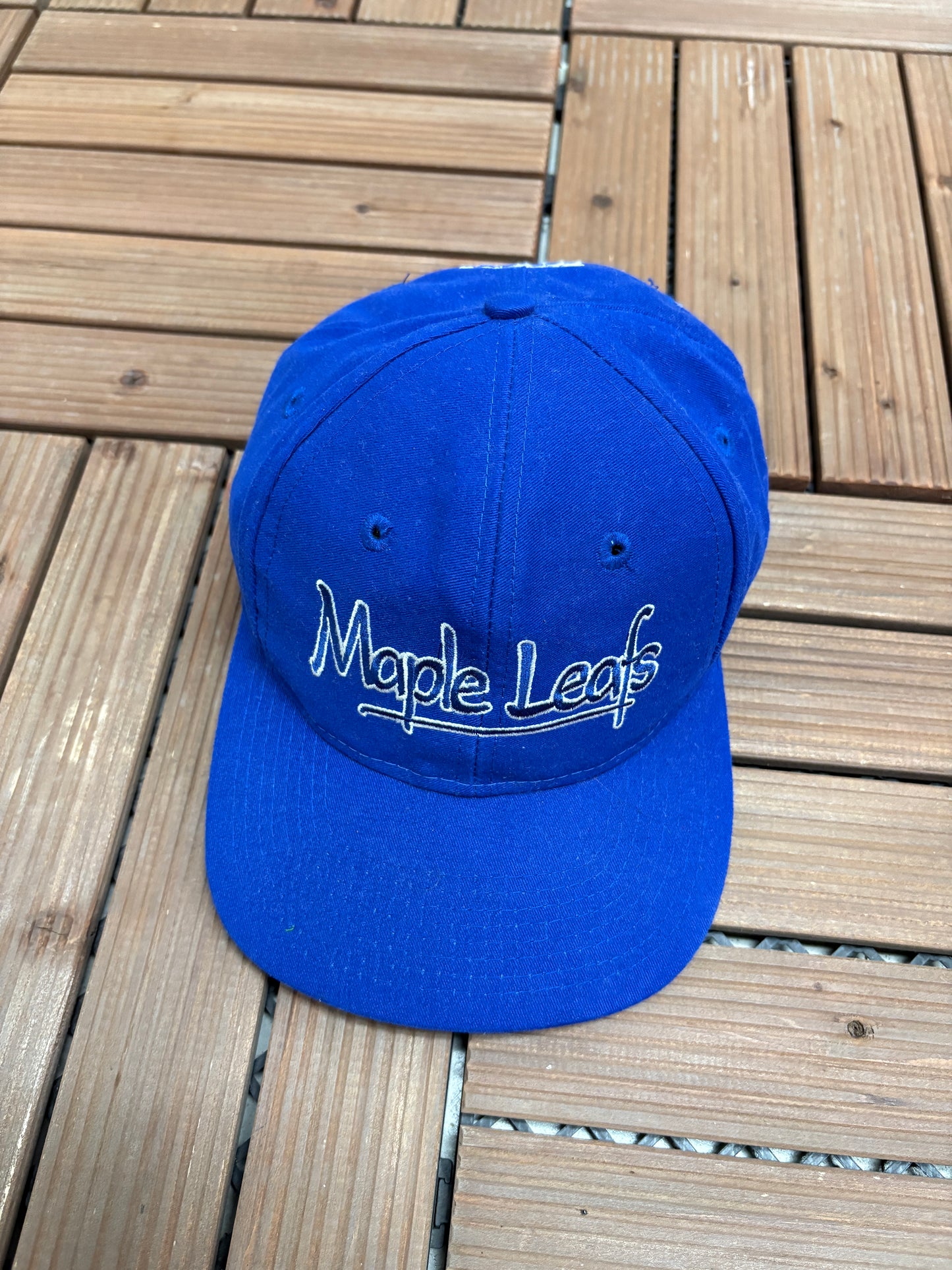 Toronto Maple Leafs Embroidered Graphic Hat | Snap Back | Vintage 1990s NHL Hockey Blue Cap |