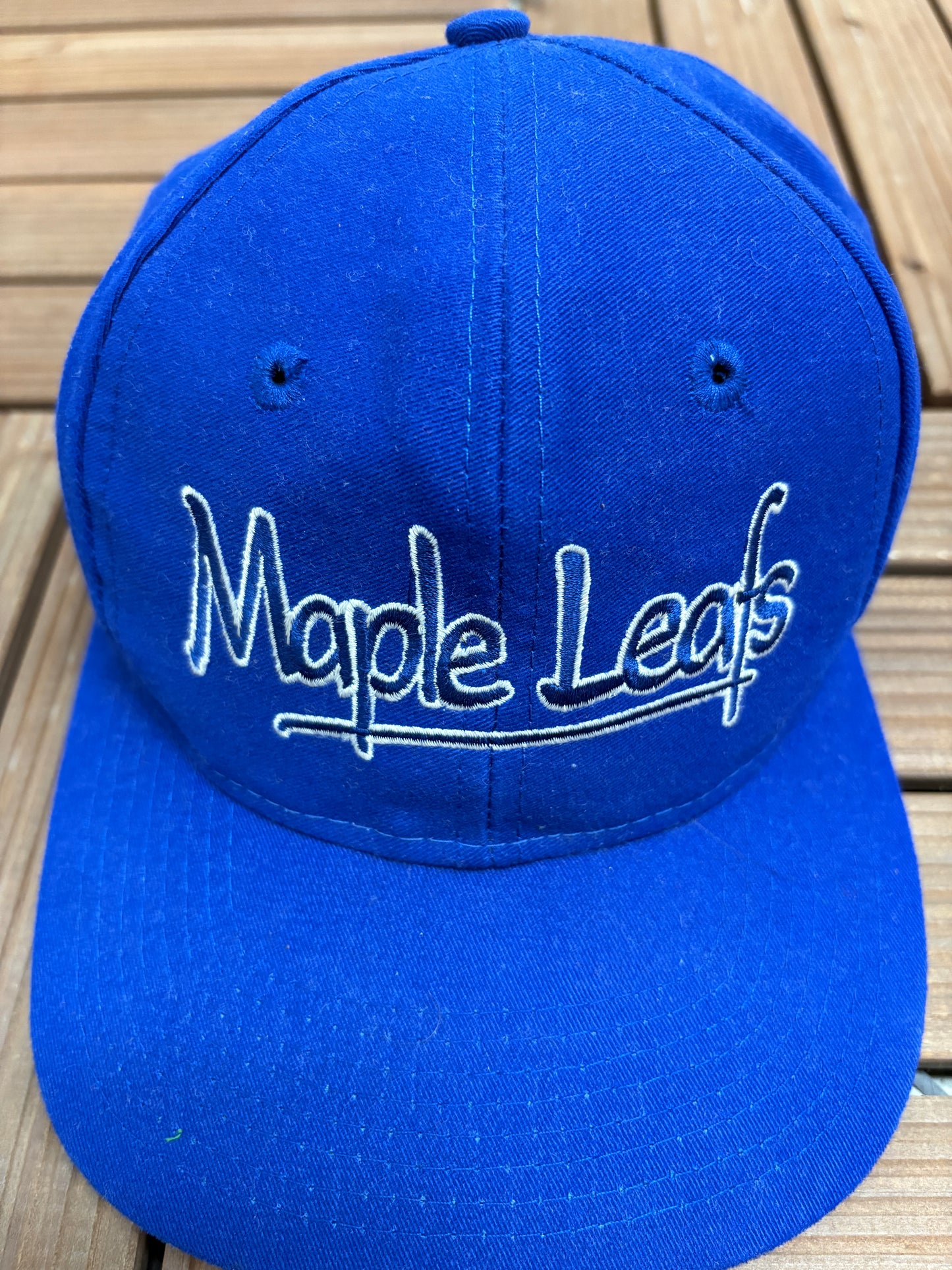 Toronto Maple Leafs Embroidered Graphic Hat | Snap Back | Vintage 1990s NHL Hockey Blue Cap |