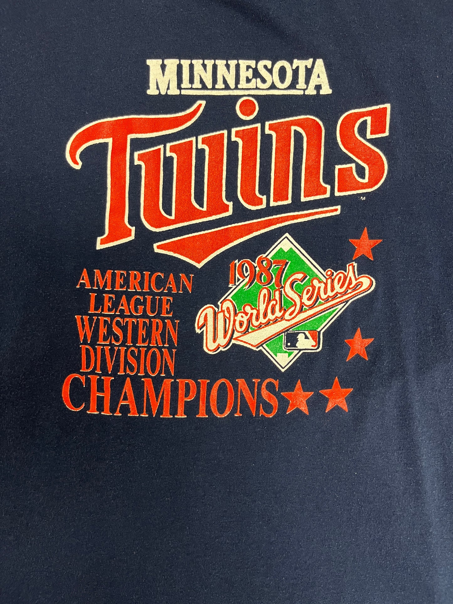 Minnesota Twins World Series Champions 1987 Graphic Tee | Size X-Large | Vintage 1980s MLB Baseball Blue T-Shirt |