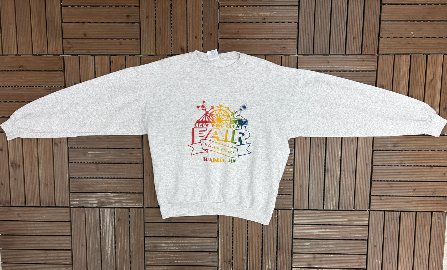 Crow Wing County Fair Graphic Crewneck | Size Large | Vintage 1990s Promotional Grey Sweater |