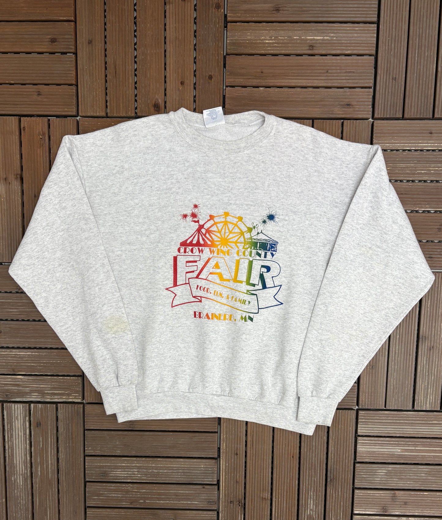 Crow Wing County Fair Graphic Crewneck | Size Large | Vintage 1990s Promotional Grey Sweater |