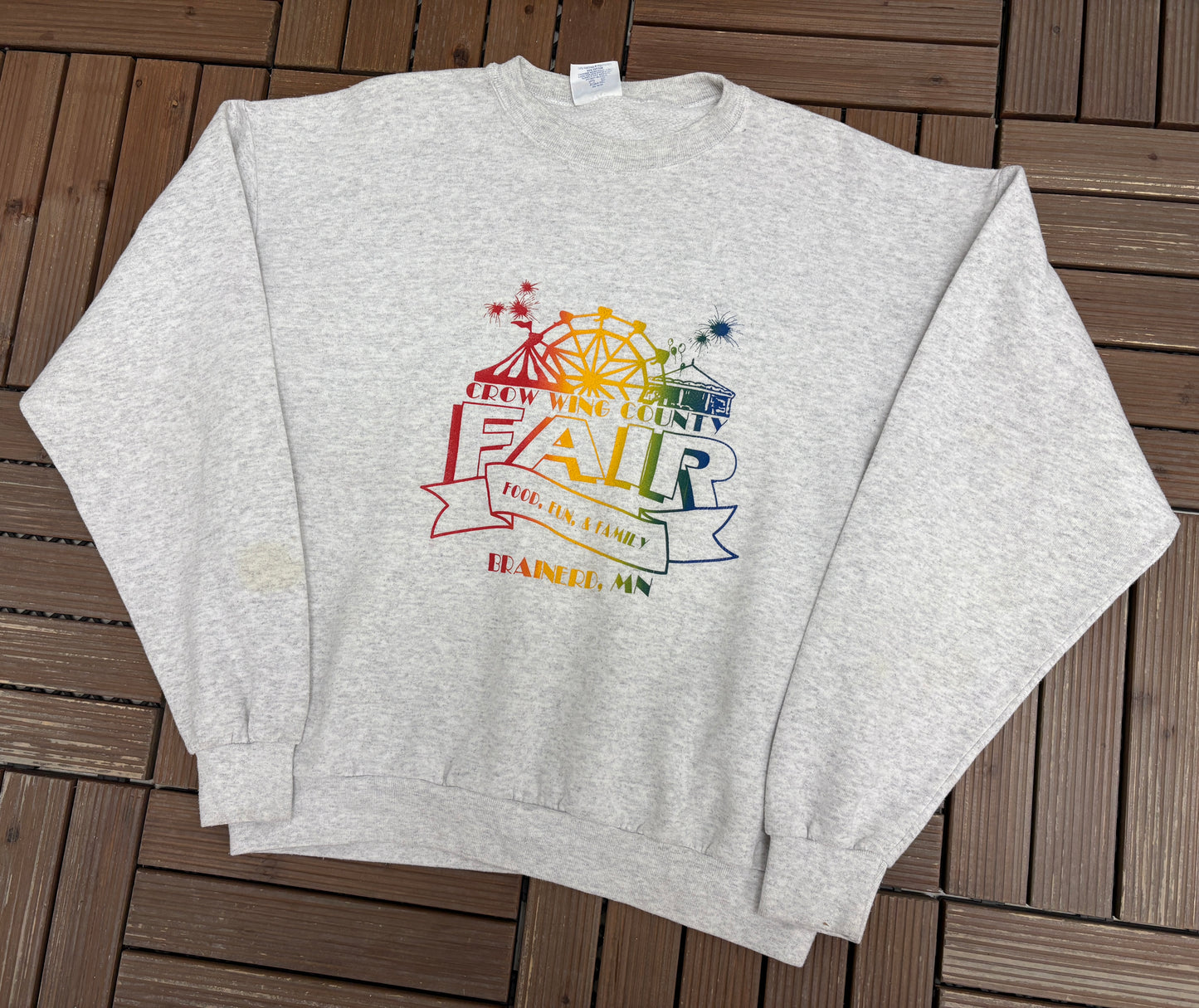 Crow Wing County Fair Graphic Crewneck | Size Large | Vintage 1990s Promotional Grey Sweater |
