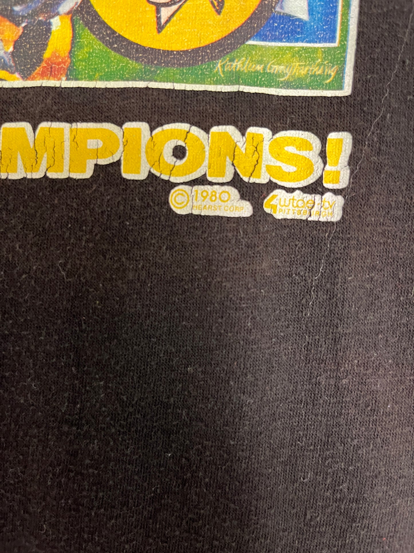 Pittsburgh City of Champions Graphic Tee | Size Medium | Vintage 1980s Sports Black T-Shirt |