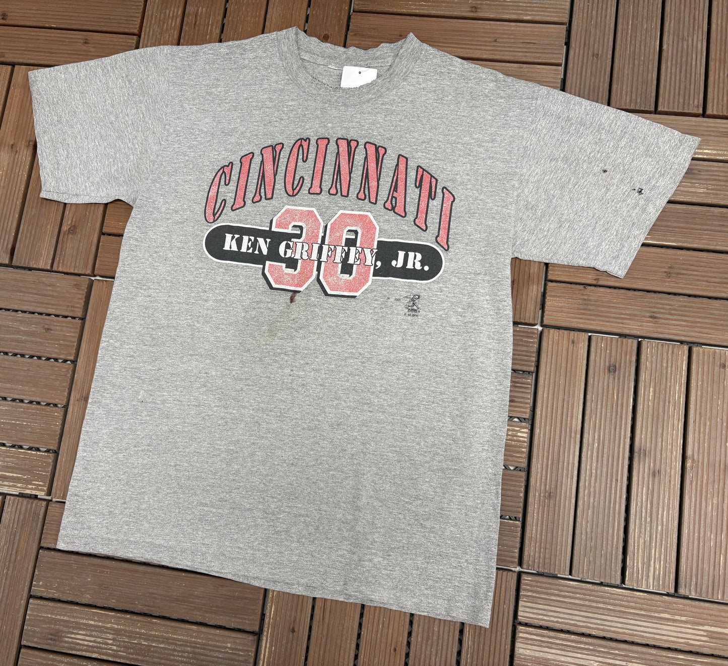 Cincinnati Reds Ken Griffey Jr. Graphic Tee | Size Large | Vintage 2000s MLB Baseball Grey T-Shirt |