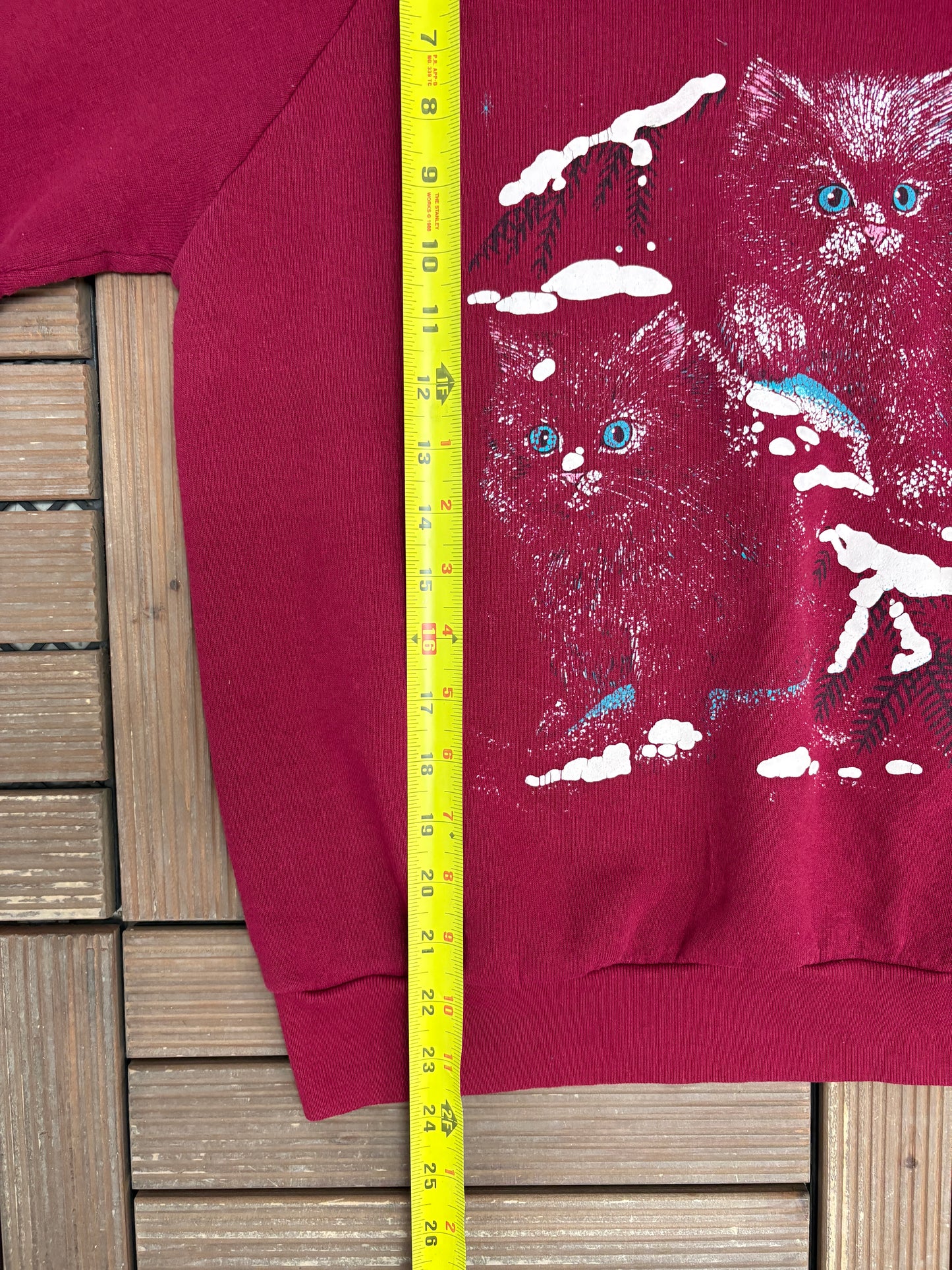 Couple Kittens Graphic Crewneck | Size Medium | Vintage 1980s Cute Animal Red Sweater |