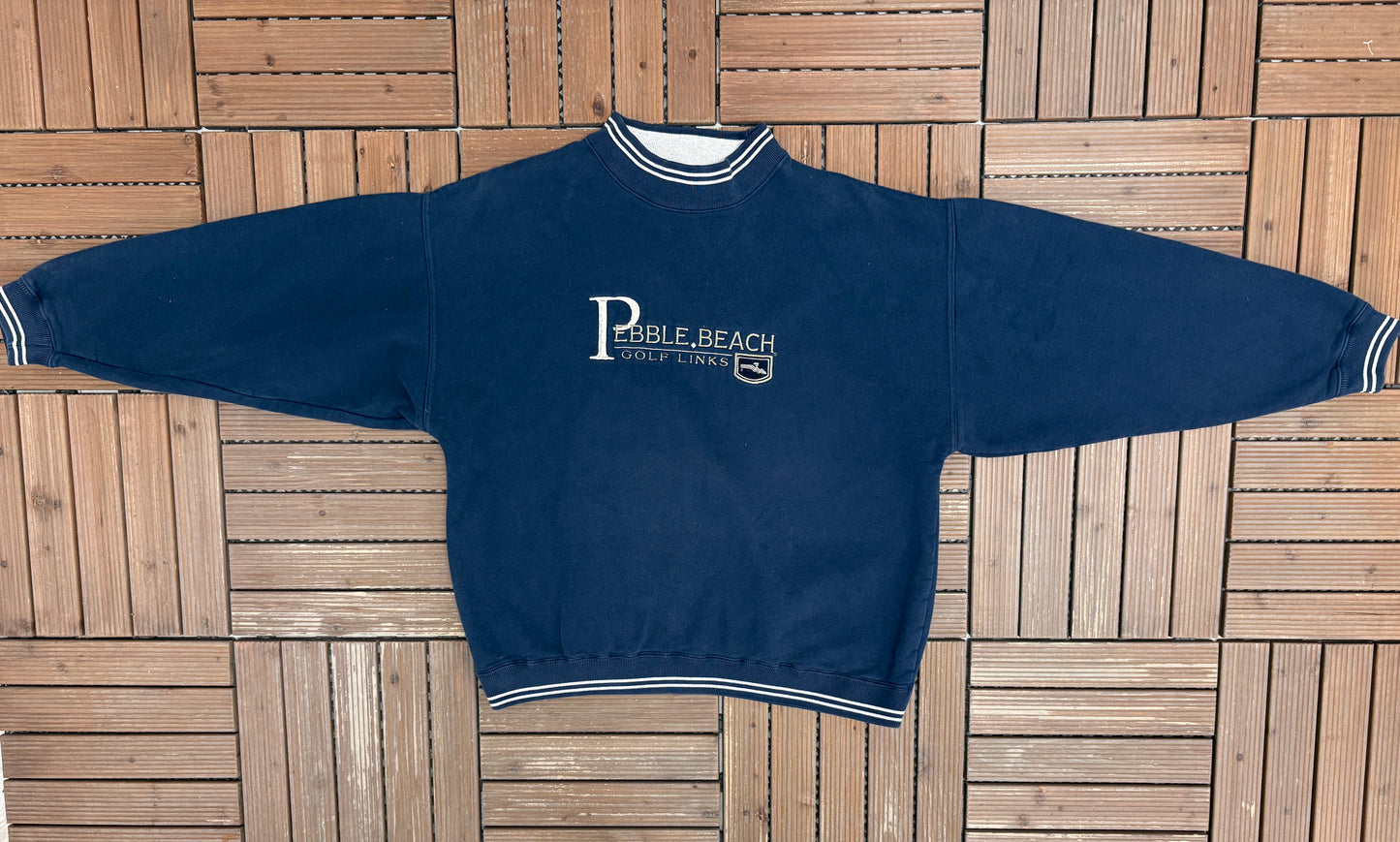 Pebble Beach Golf Links Embroidered Graphic Crewneck | Size Large | Vintage 2000s Promotional Blue Sweater |