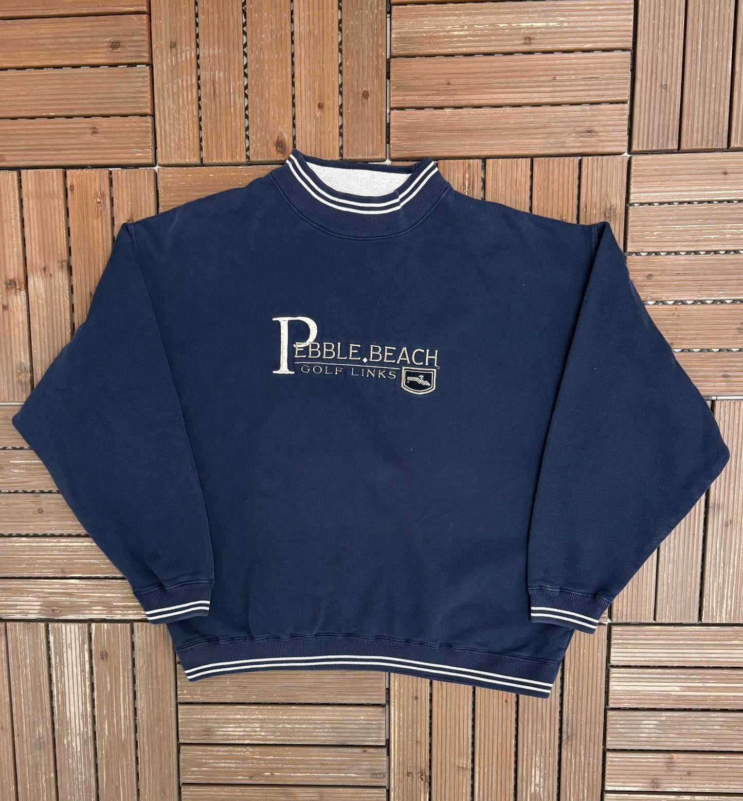 Pebble Beach Golf Links Embroidered Graphic Crewneck | Size Large | Vintage 2000s Promotional Blue Sweater |