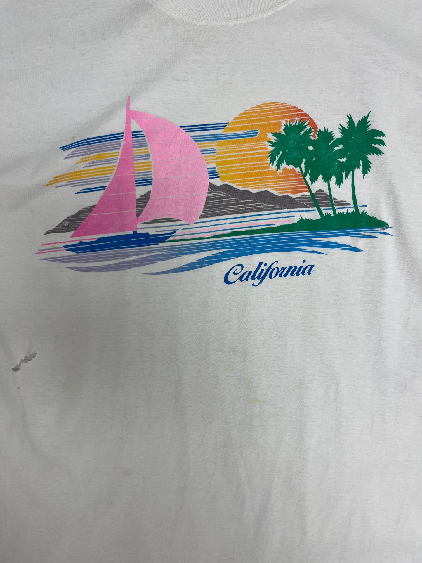 California Sailing Graphic Tee | Size Large | Vintage 1990s Tourist Promotional White T-Shirt |
