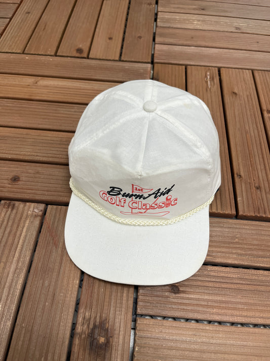 1st Burn Aid Golf Classic Graphic Hat | Snap Back | Vintage 1990s Golf White Cap |