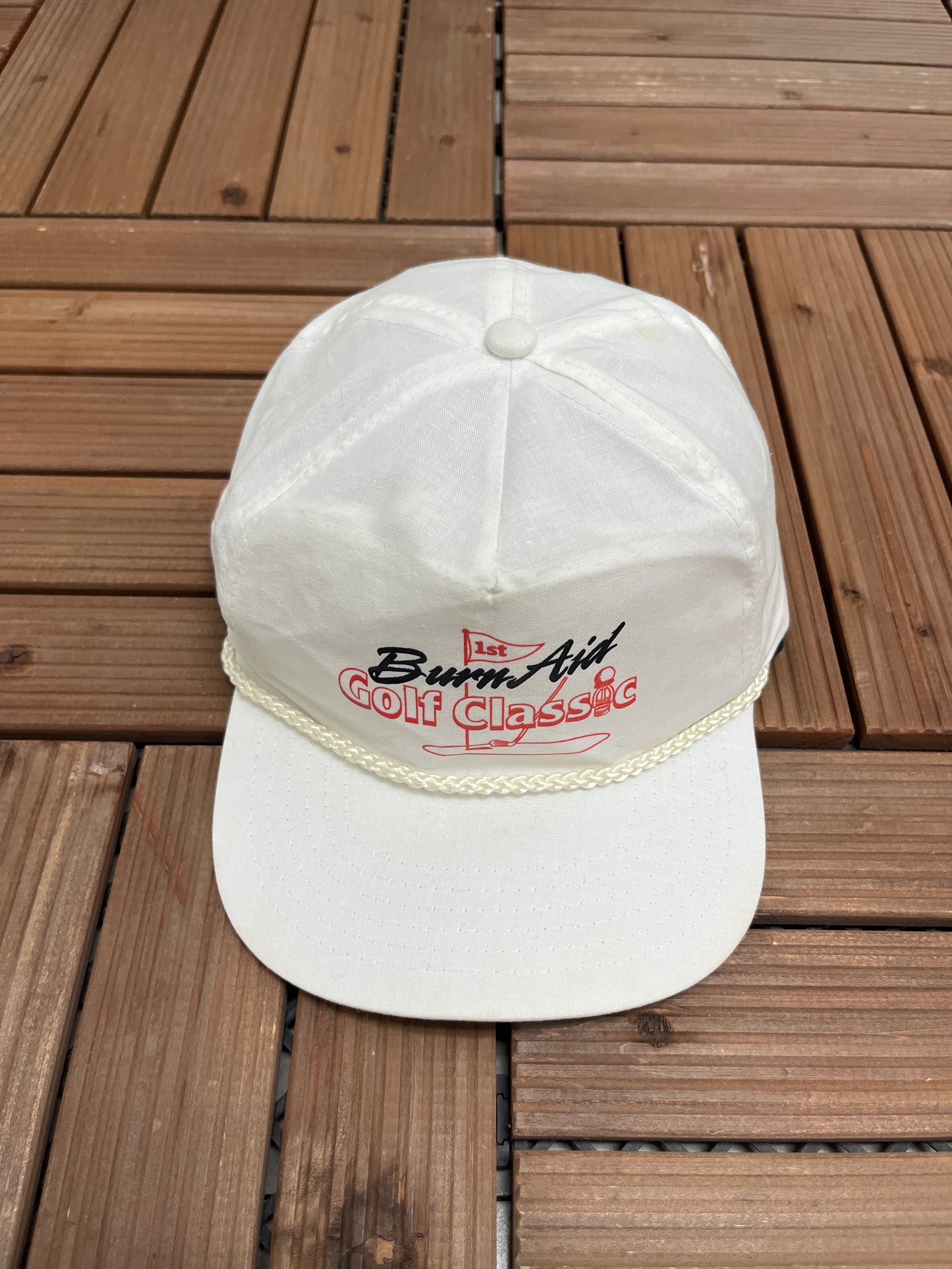 1st Burn Aid Golf Classic Graphic Hat | Snap Back | Vintage 1990s Golf White Cap |