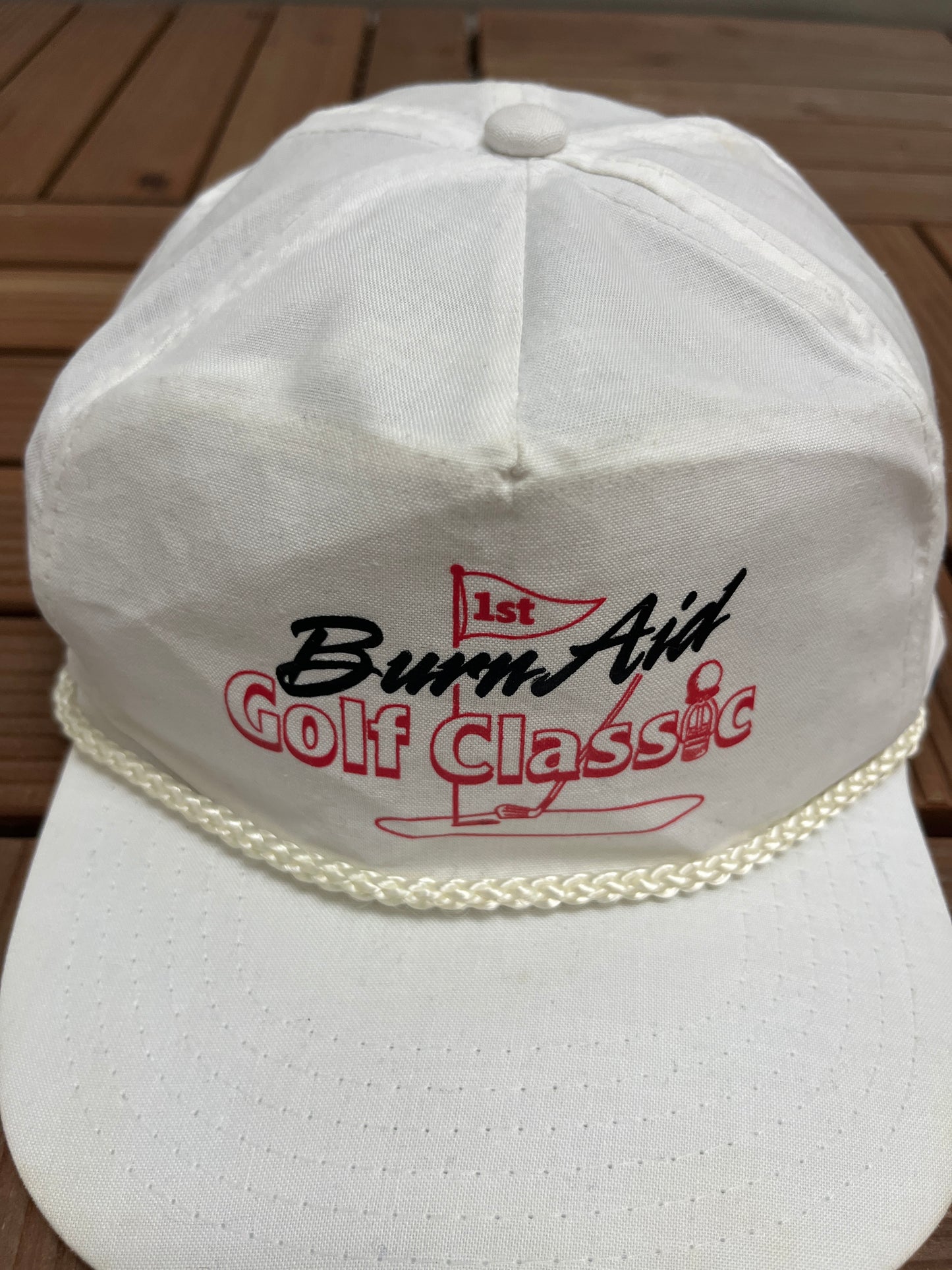 1st Burn Aid Golf Classic Graphic Hat | Snap Back | Vintage 1990s Golf White Cap |