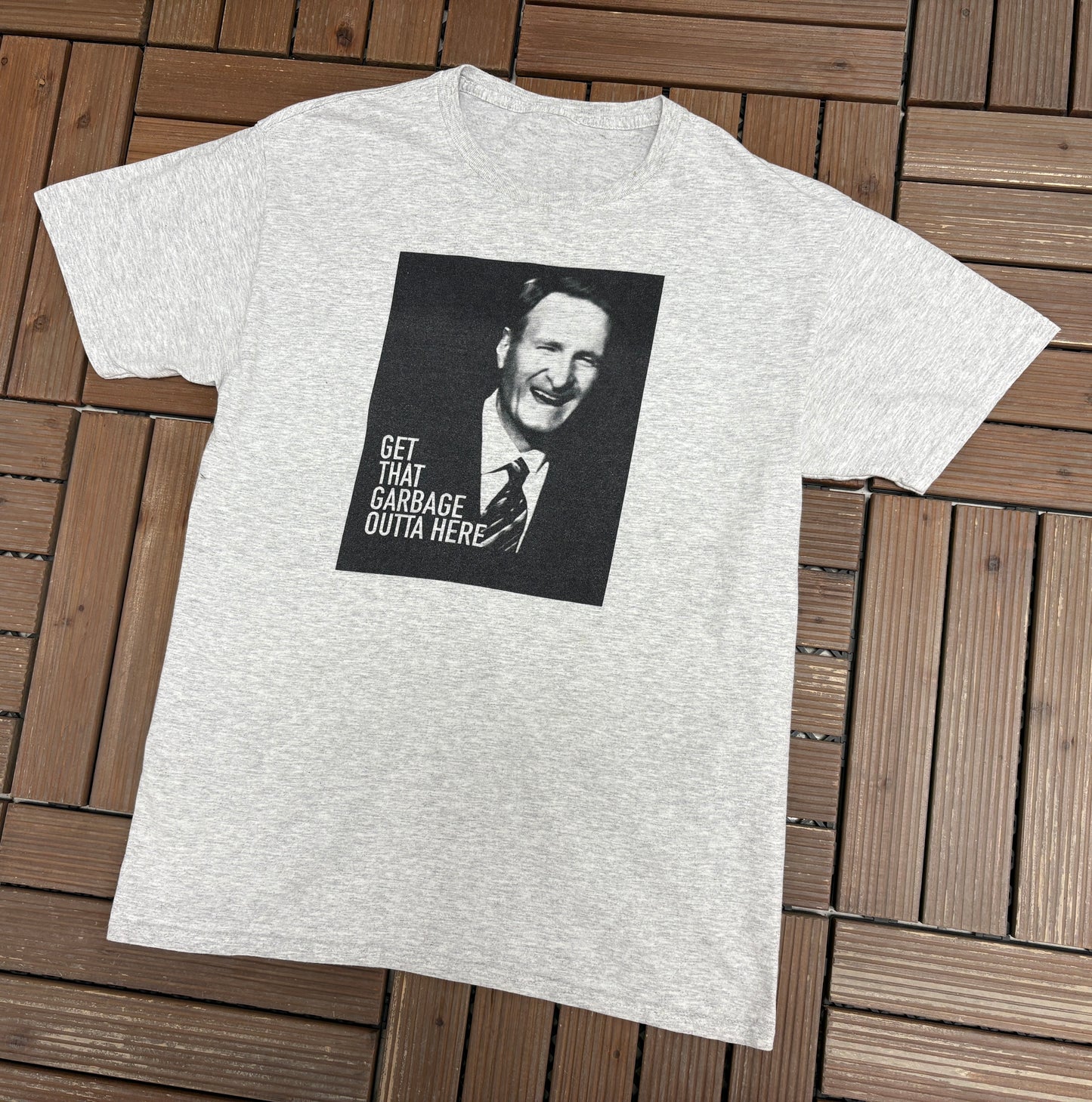 Jack Armstrong Get That Garbage Outta Here Graphic Tee | Size Large | Promotional NBA Basketball Grey T-Shirt |