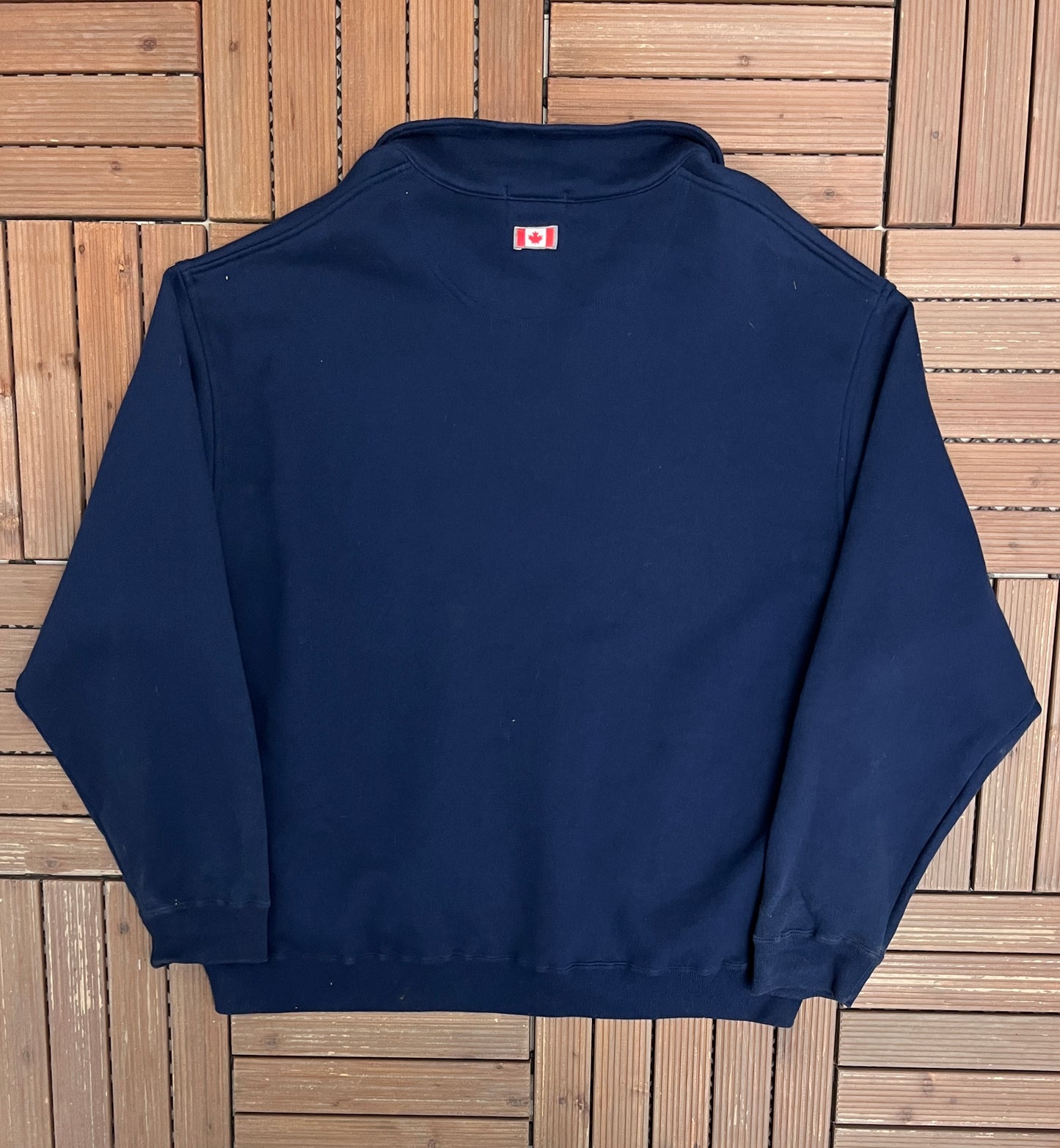 Algonquin Wolf Embroidered Graphic Quarter Zip Sweater | Size XX-Large | Vintage 1990s Tourist Blue Sweater |