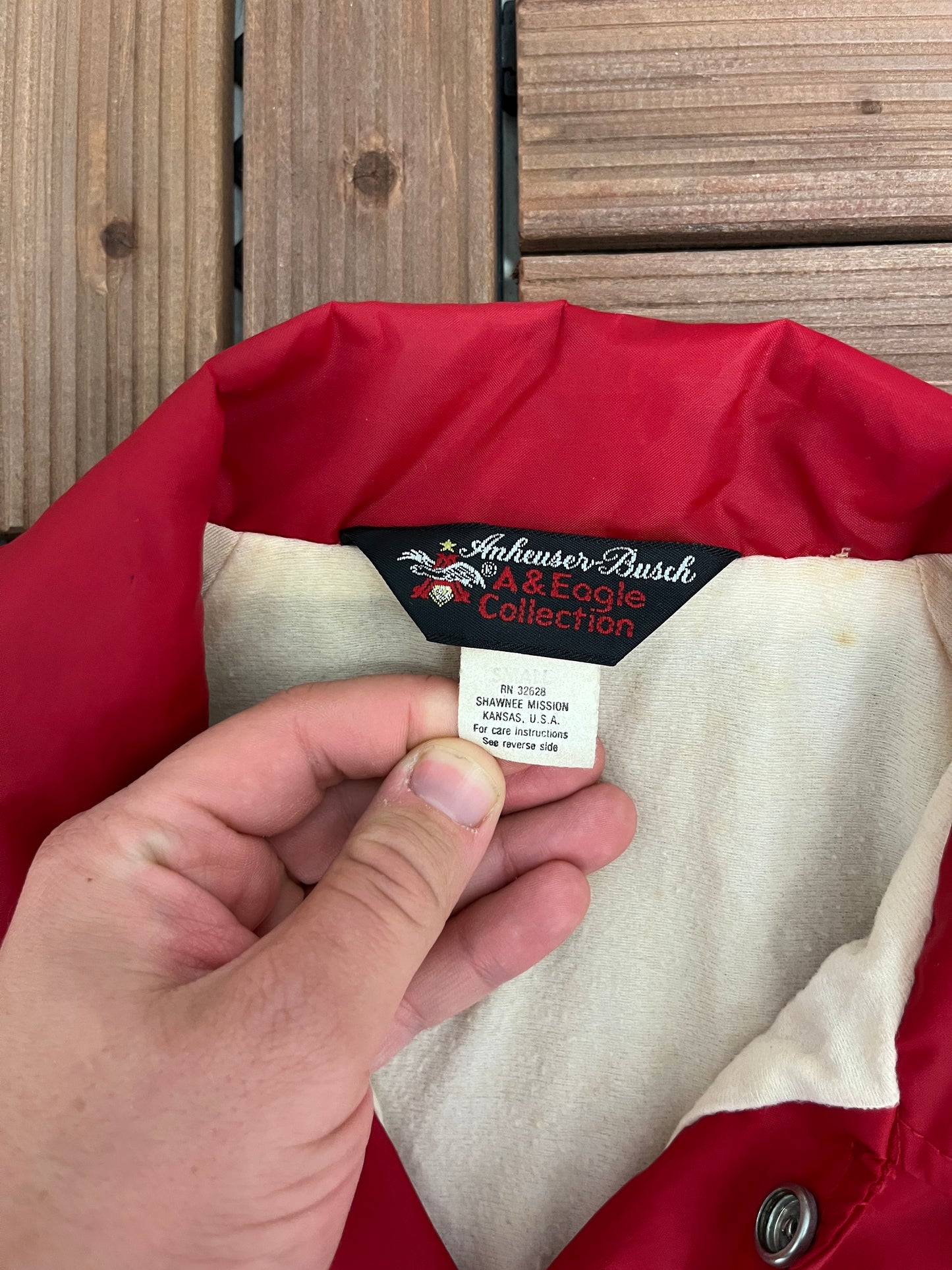 Budweiser Quality Assurance Graphic Jacket | Size Small | Vintage 1980s Made in USA Red Coat |