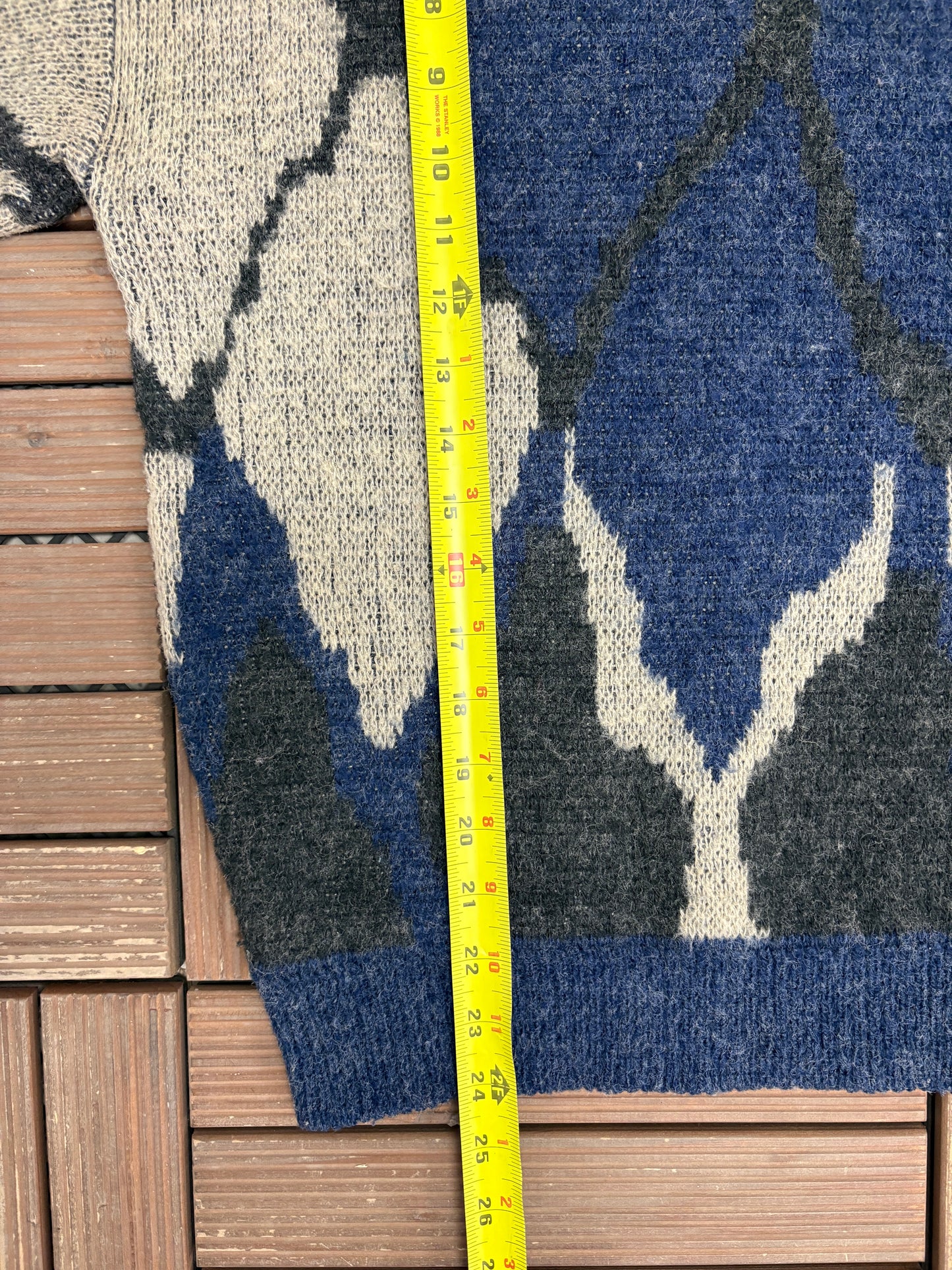 Saturdays Abstract Pattern Knit Sweater | Size Large | Vintage 1980s Knit Blue Sweatshirt |